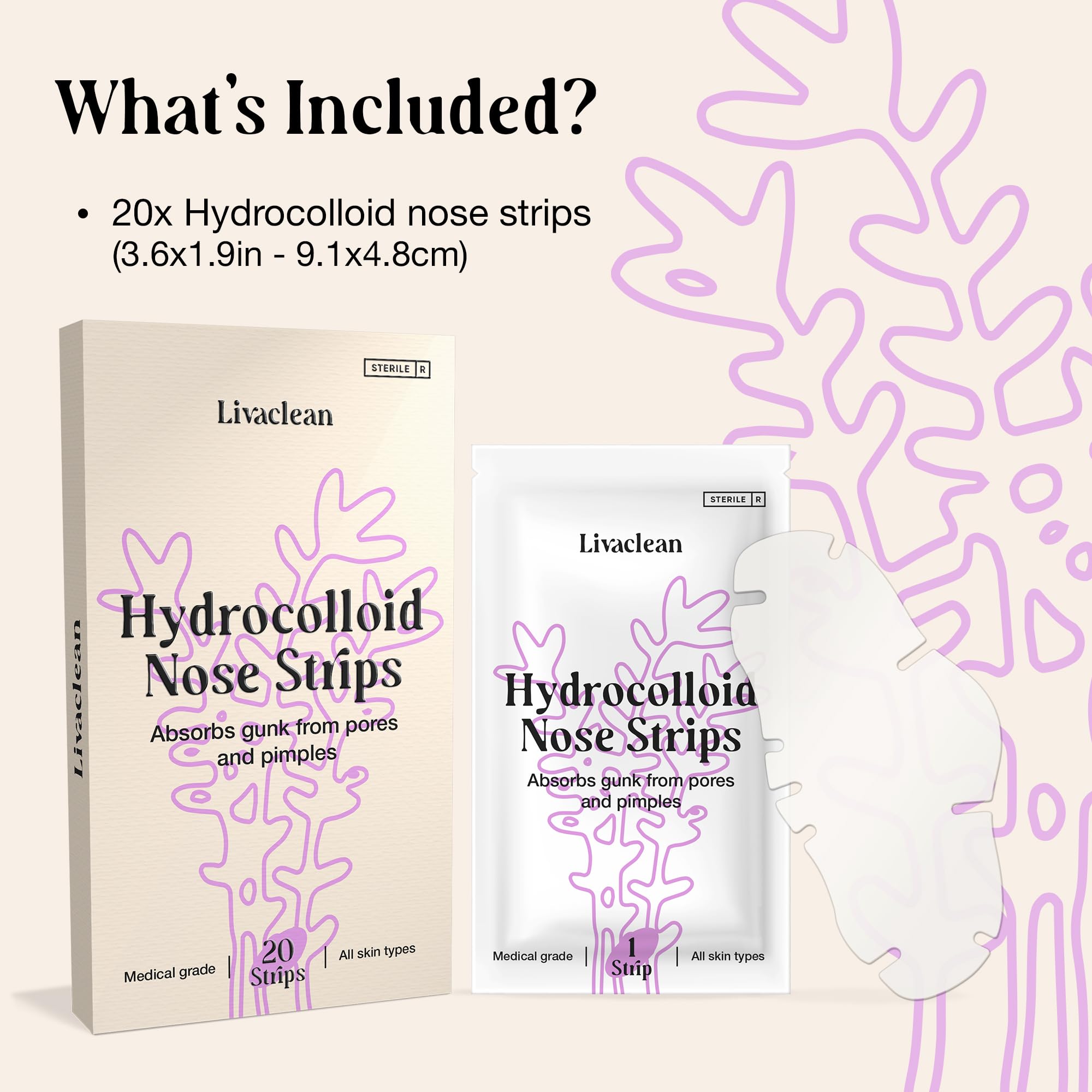 LivaClean 20-Count Nose Pore Strips | Hydrocolloid Pore Patches for Pimples & Oily Skin
