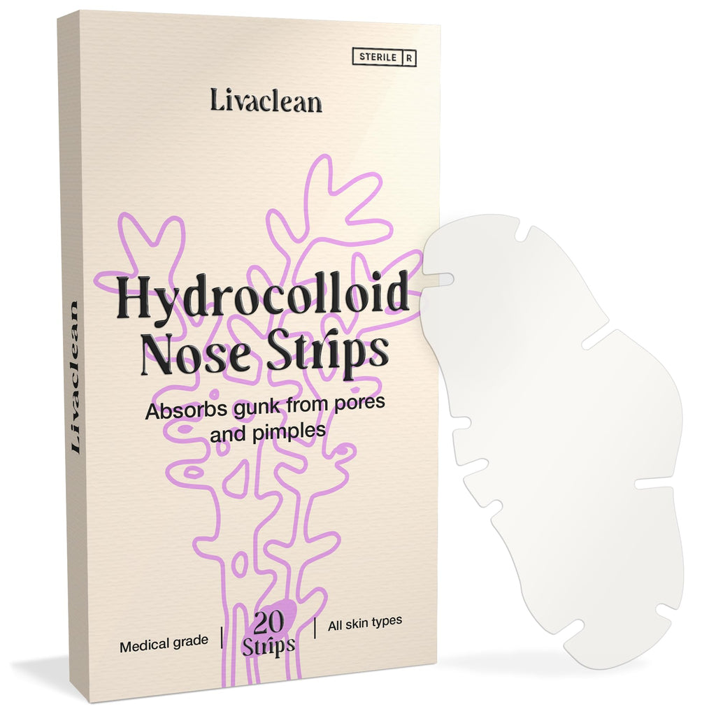 LivaClean 20-Count Nose Pore Strips | Hydrocolloid Pore Patches for Pimples & Oily Skin