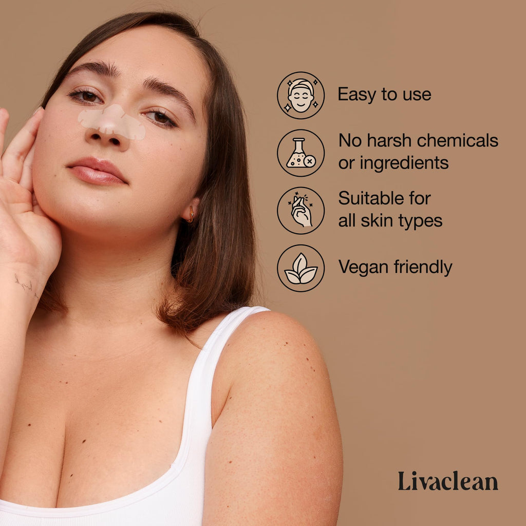 LivaClean 20-Count Nose Pore Strips | Hydrocolloid Pore Patches for Pimples & Oily Skin