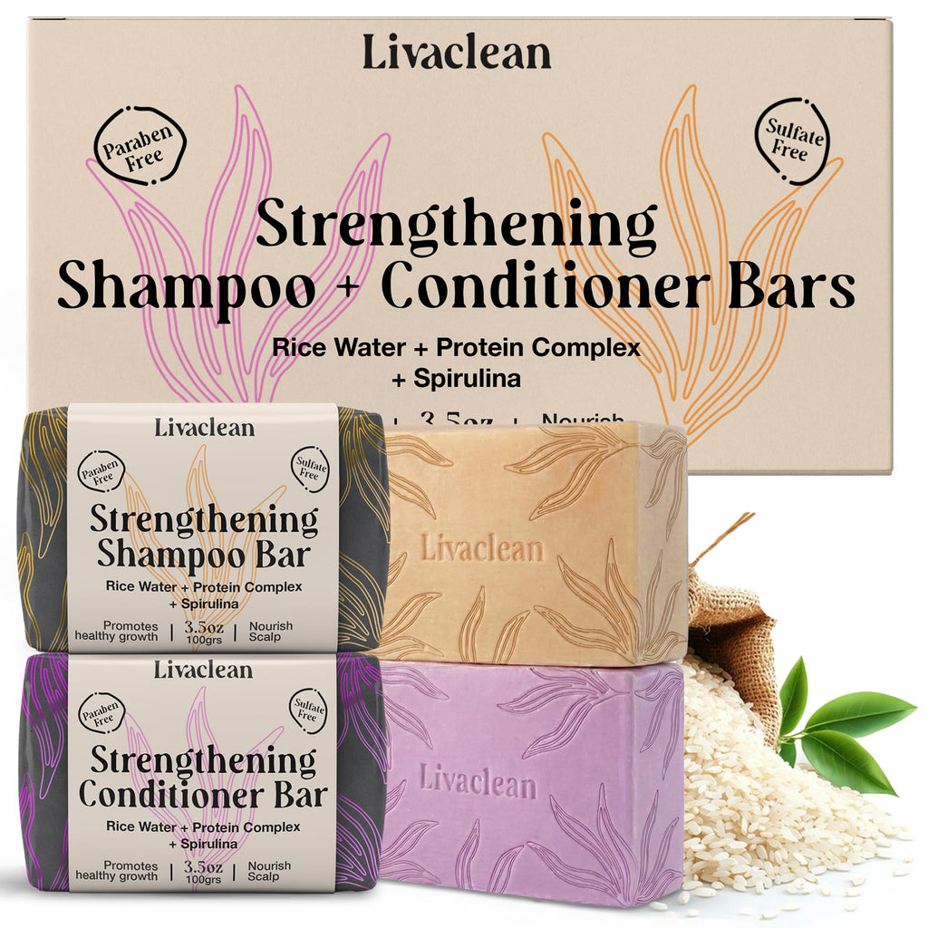 LivaClean 2 Pack Rice Water Shampoo & Conditioner Bar – 2x100g