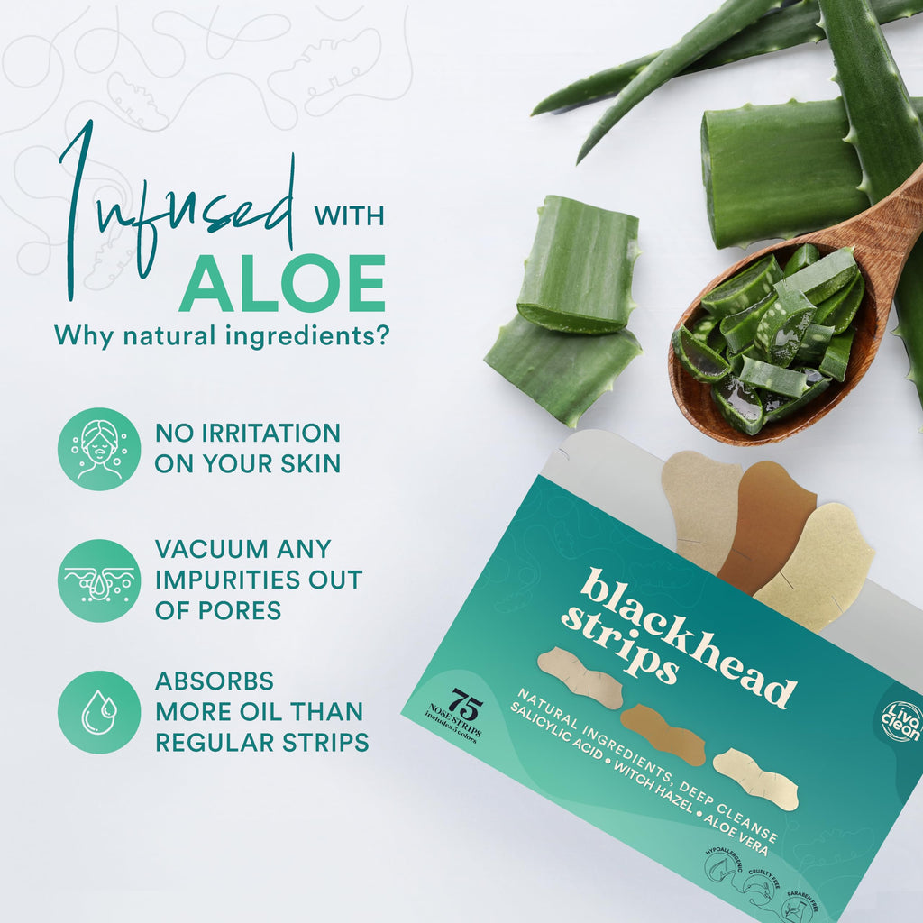 LivaClean 75 CT Pore Strips with Salicylic Acid, Witch Hazel & Aloe Vera – Blackhead Remover for Nose Pores