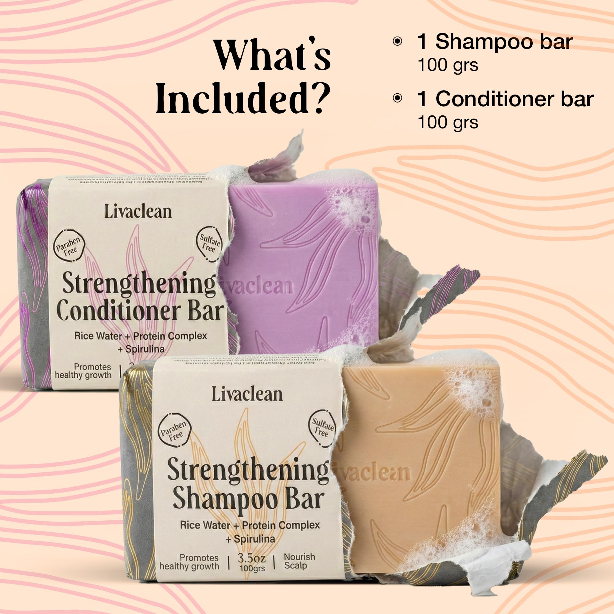 LivaClean 2 Pack Rice Water Shampoo & Conditioner Bar – 2x100g