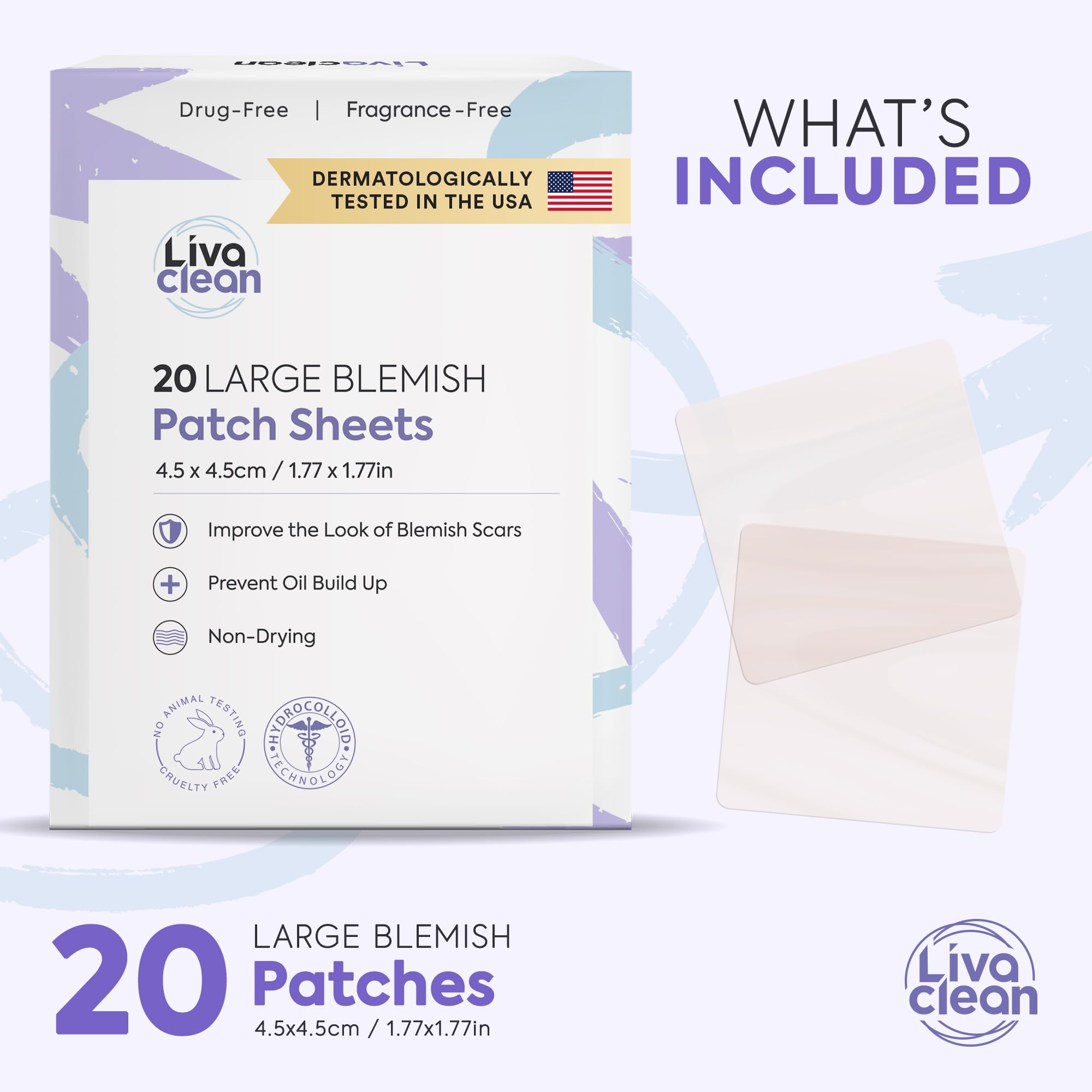 LivaClean 20CT Large Hydrocolloid Acne Patches – XL Pimple Patches for Nose & Face