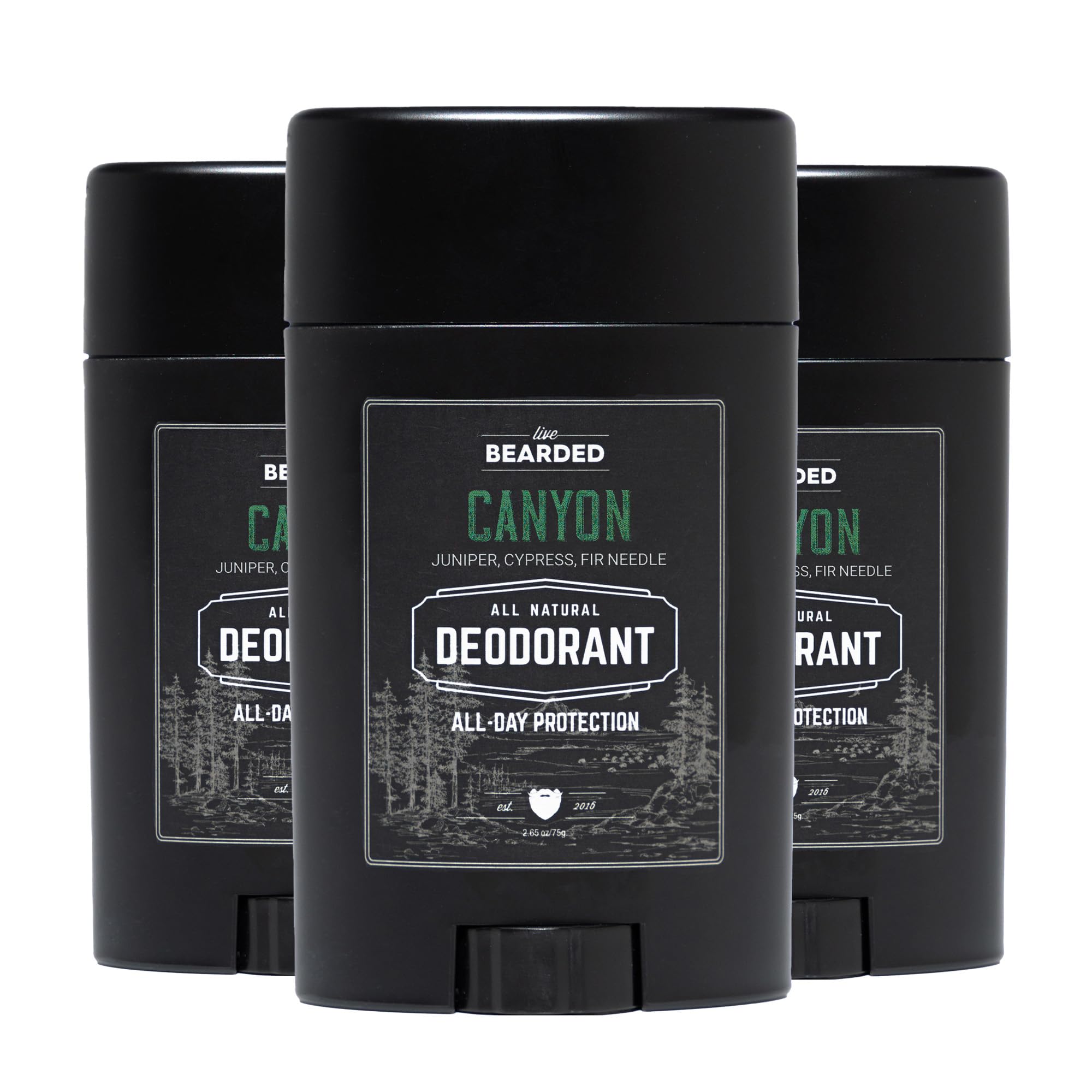 Live Bearded Men's Deodorant – Aluminum Free, Activated Charcoal, Canyon, 3-Stick Travel Size