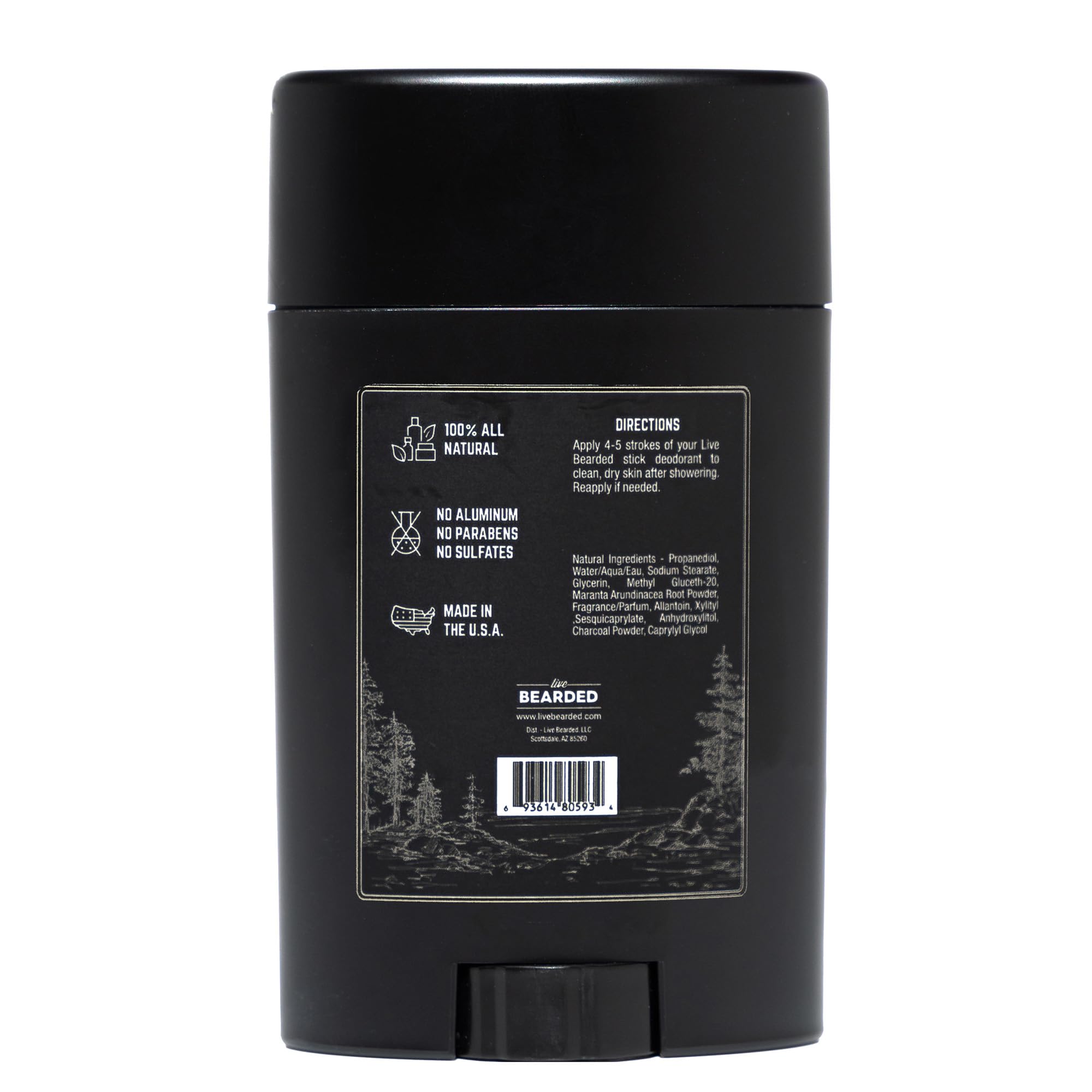Live Bearded Men's Deodorant – Aluminum Free, Activated Charcoal, Canyon, 3-Stick Travel Size