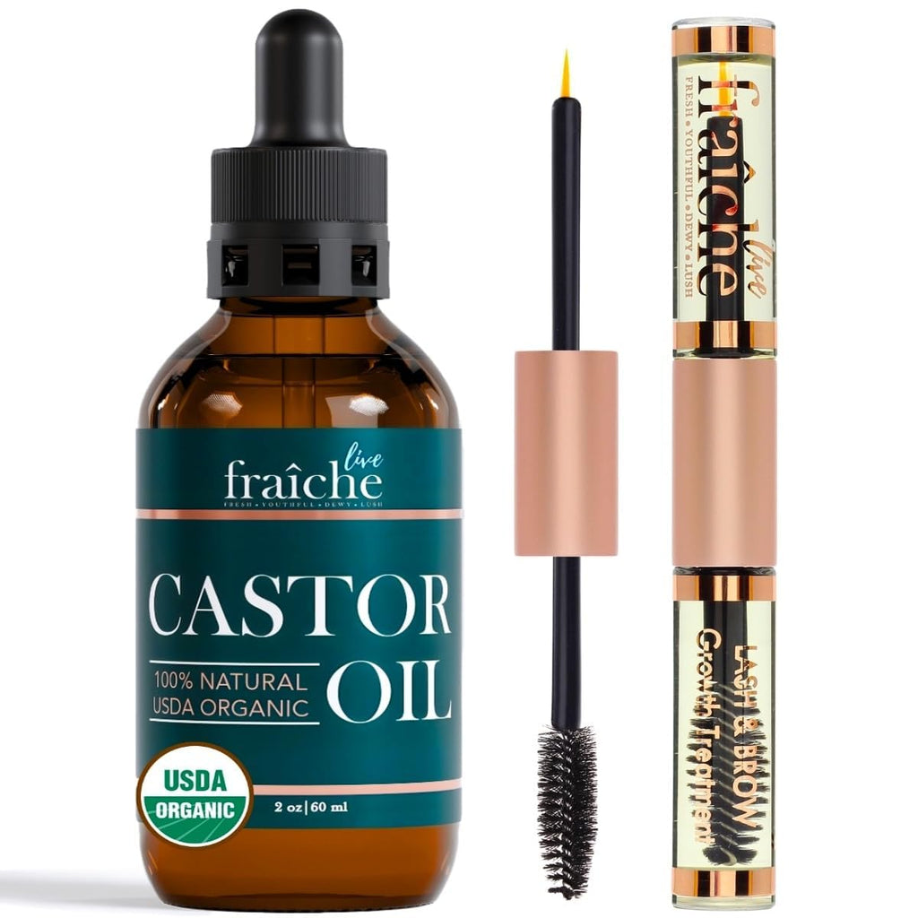 Live Fraiche Organic Castor Oil Lash Serum – 2oz Glass Bottle, Hexane-Free