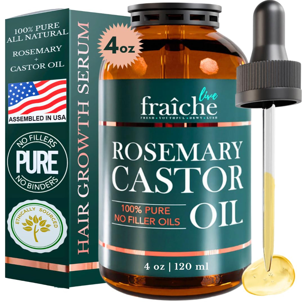 Live Fraiche Rosemary Castor Oil for Hair Growth – 4 oz, Cold-Pressed, No Fillers