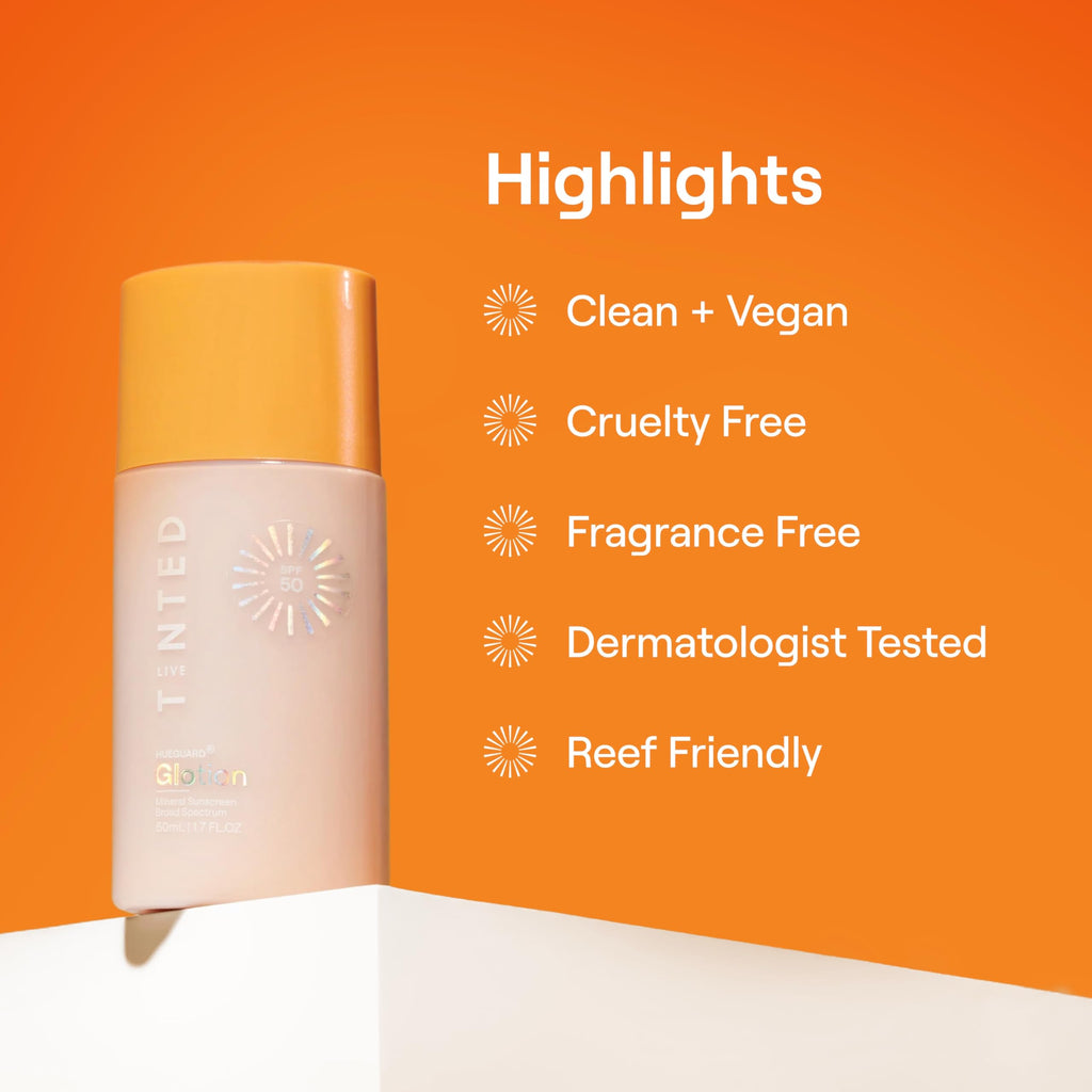 Live Tinted Hueguard Glotion – Mineral SPF 50 Tint, Lightweight Fragrance-Free Sunscreen & Primer (Light/Medium)