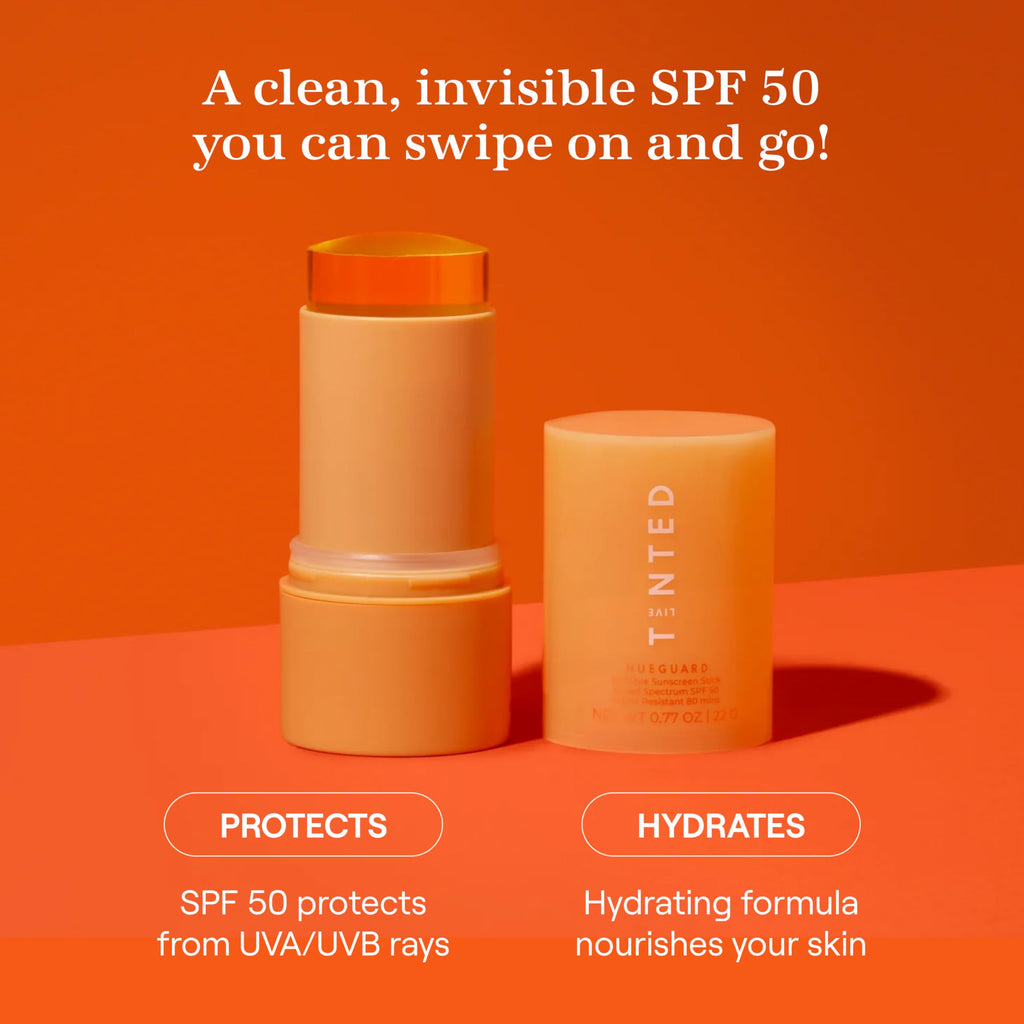 Live Tinted Hueguard Invisible Sunscreen Stick SPF 50 – Waterproof, No White Cast, Reef-Friendly (0.77oz/22g)