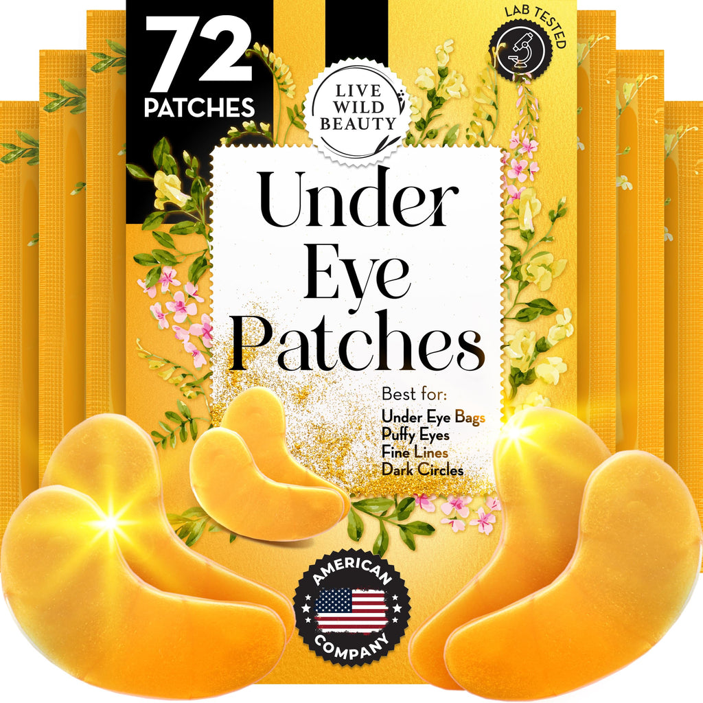 Live Wild Beauty Under Eye Patches with 24K Gold & Collagen – 72 Patches