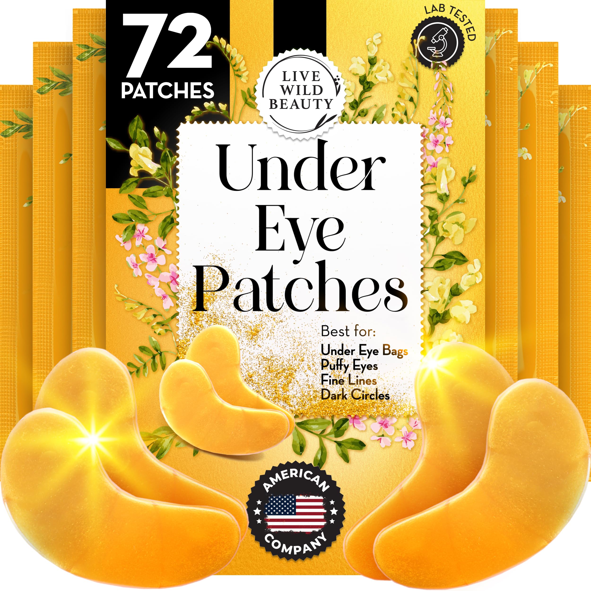 Live Wild Beauty Under Eye Patches with 24K Gold & Collagen – 72 Patches