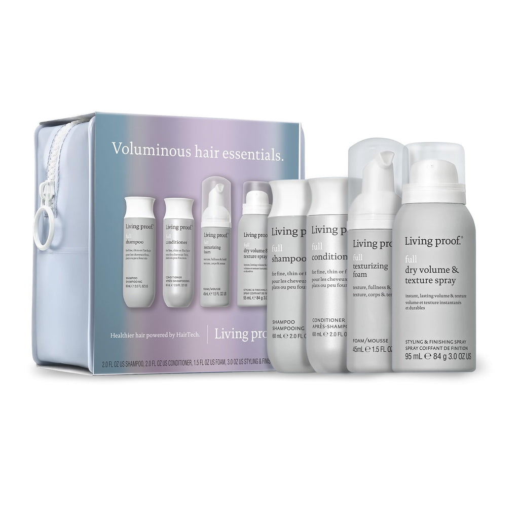 Living Proof Voluminous Hair Essentials Kit — Travel-Size Shampoo, Conditioner, Texture Foam & Dry Volume Spray
