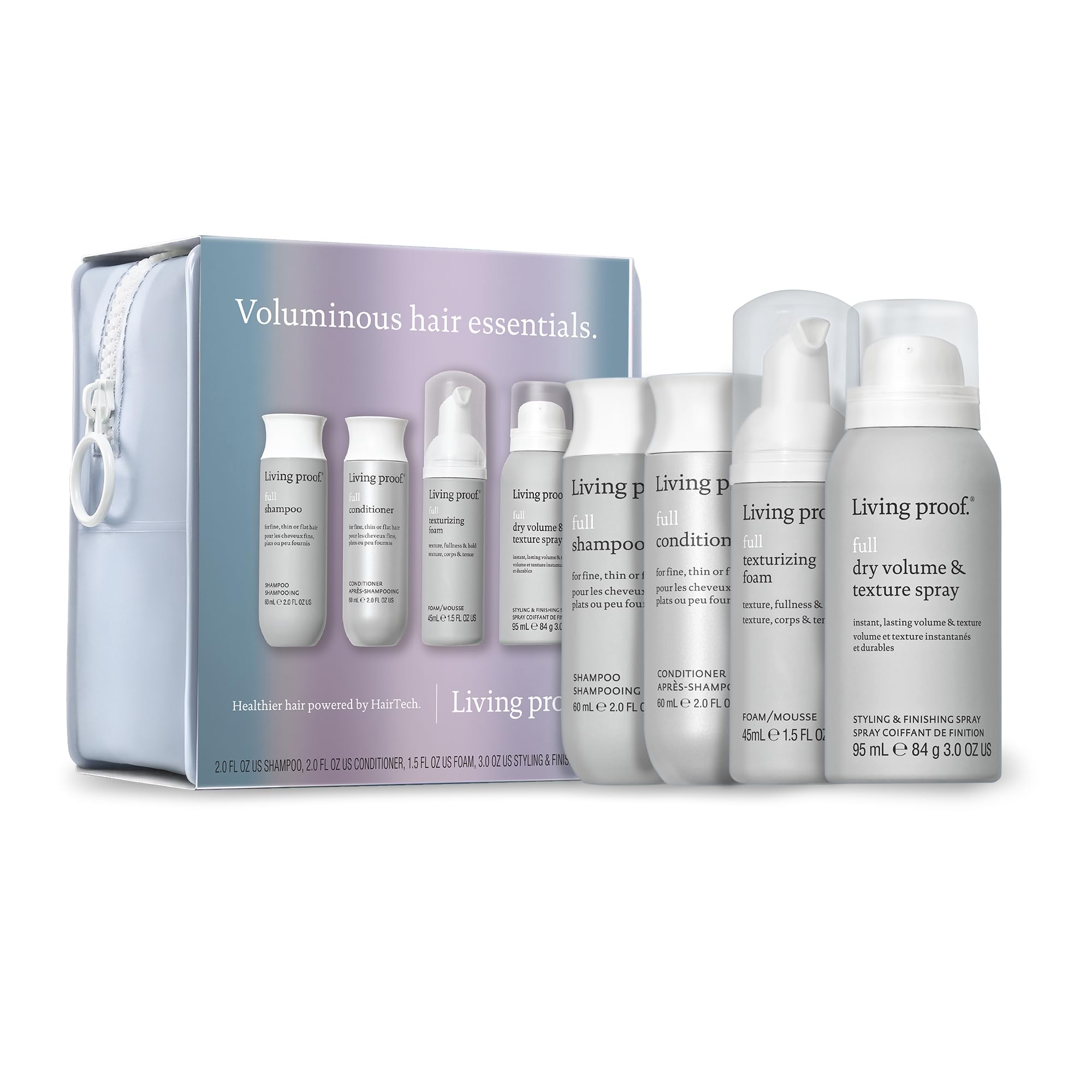Living Proof Voluminous Hair Essentials Kit — Travel-Size Shampoo, Conditioner, Texture Foam & Dry Volume Spray