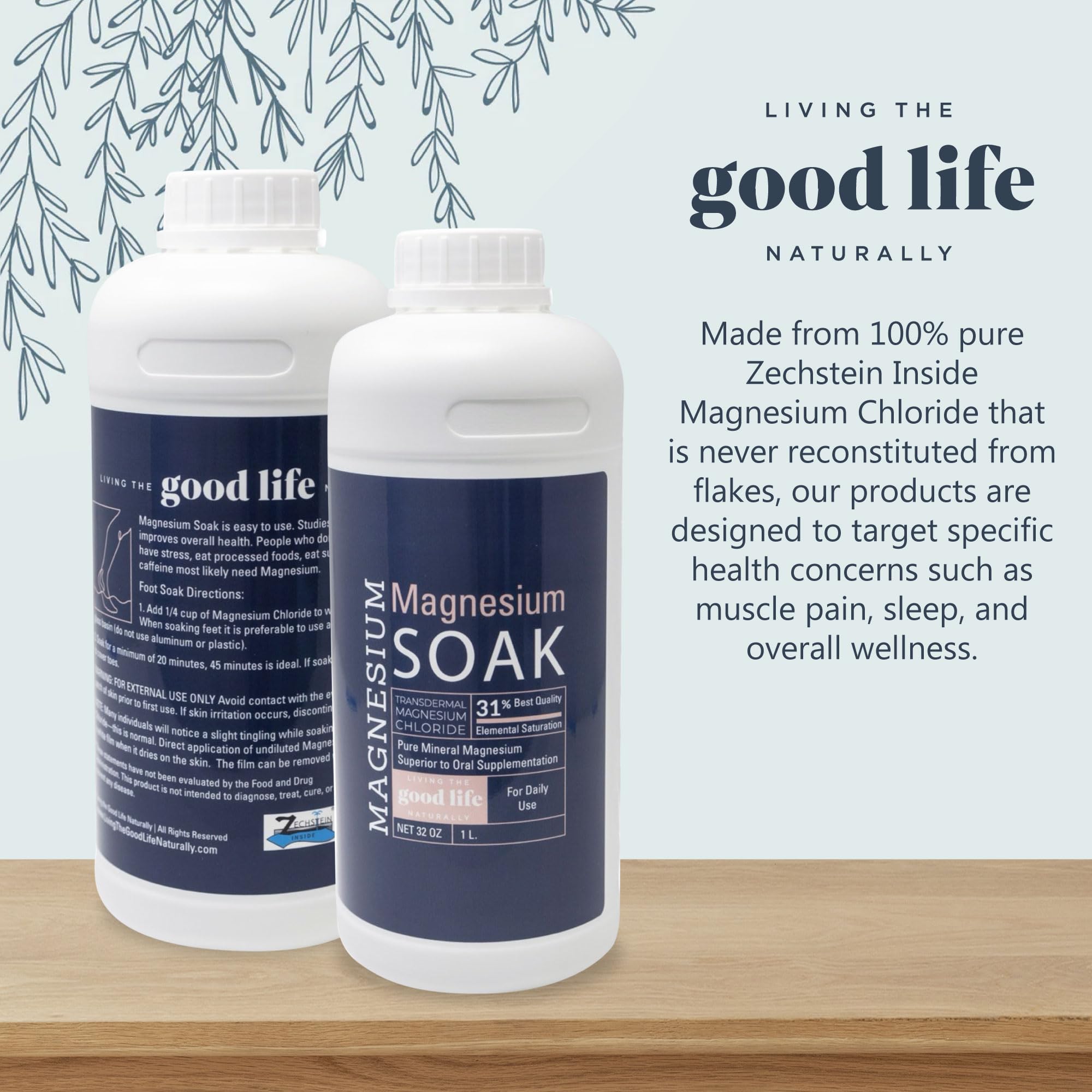 Magnesium Soak – 100% Pure Zechstein Transdermal Magnesium Oil Bath (32oz) | Living the Good Life Naturally