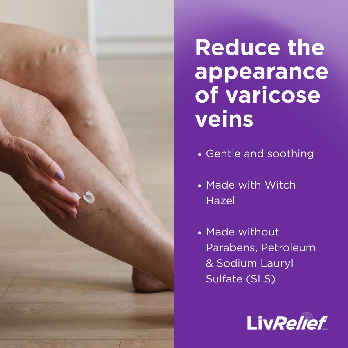 LivRelief Varicose Veins Cream - Gentle, Fragrance-Free 1.8 oz for Legs, Feet & Ankles