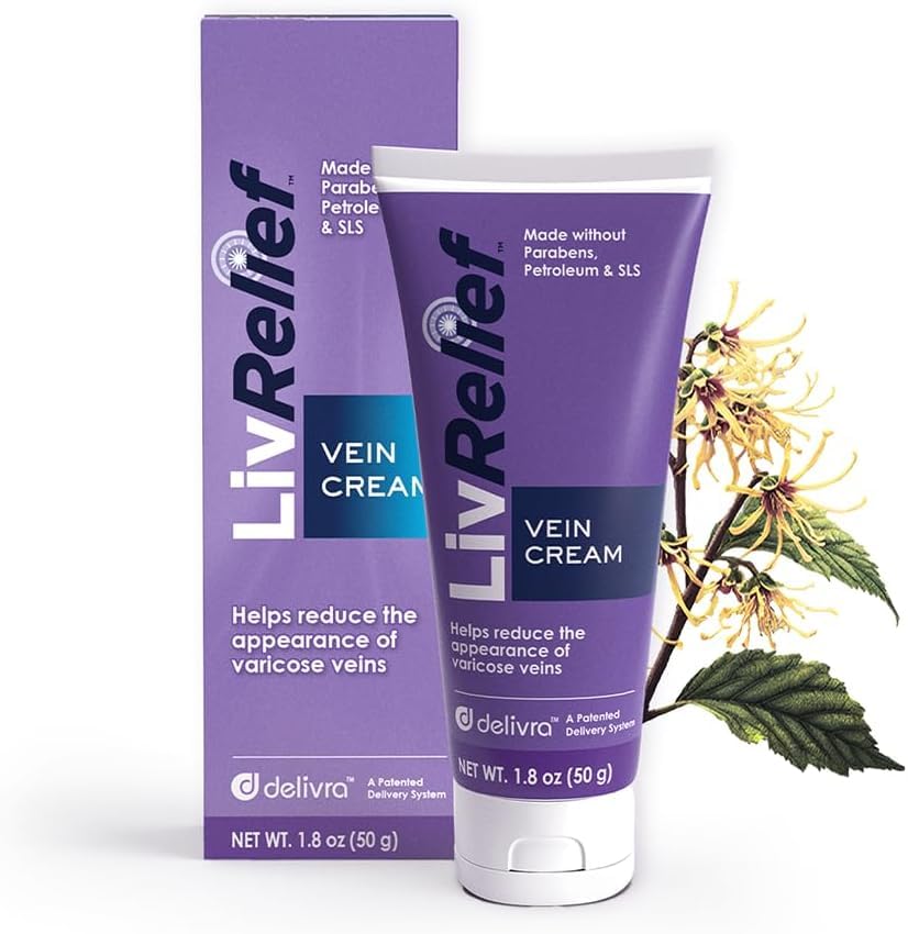 LivRelief Varicose Veins Cream - Gentle, Fragrance-Free 1.8 oz for Legs, Feet & Ankles