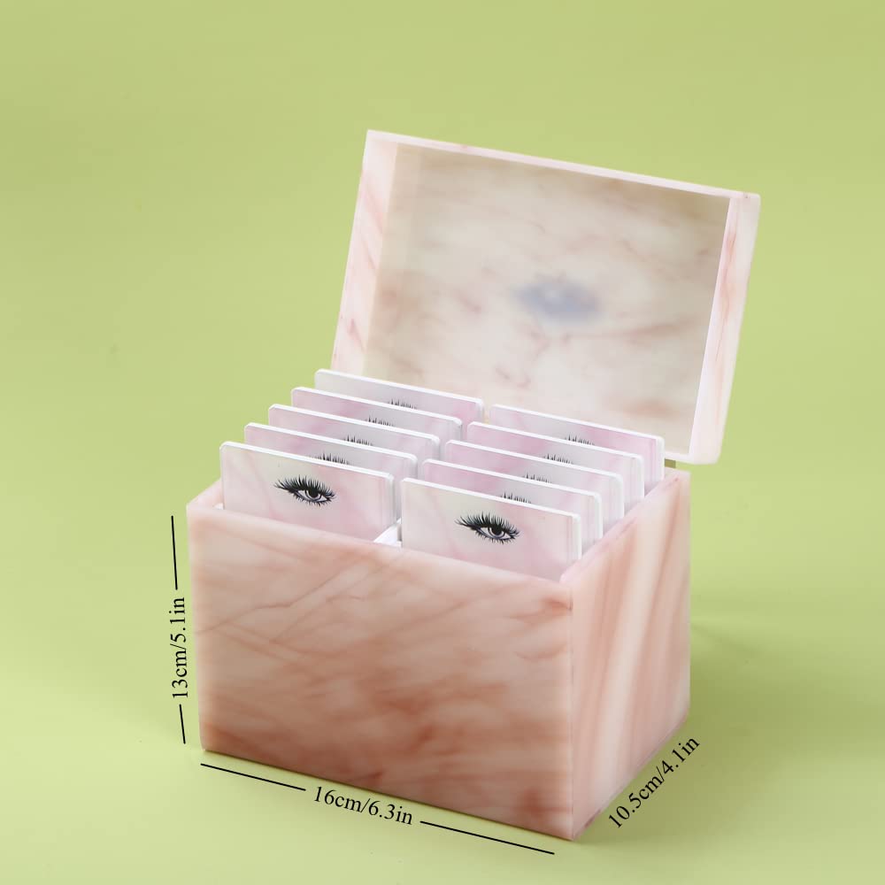 LIXIMMAZN 10-Layer Acrylic Eyelash Storage Box – Marble Pink Display & Organizer