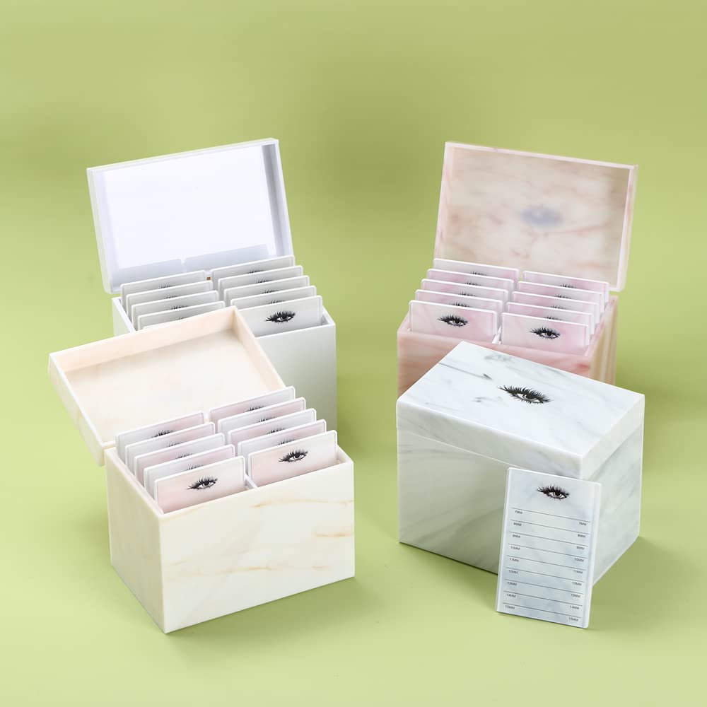 LIXIMMAZN 10-Layer Acrylic Eyelash Storage Box – Marble Pink Display & Organizer