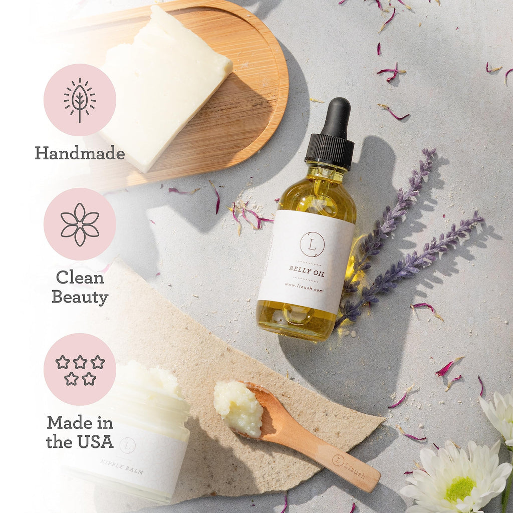 Lizush Belly Oil – 2 oz Pregnancy Stretch Mark & Body Oil | 85% Organic, Handmade in USA