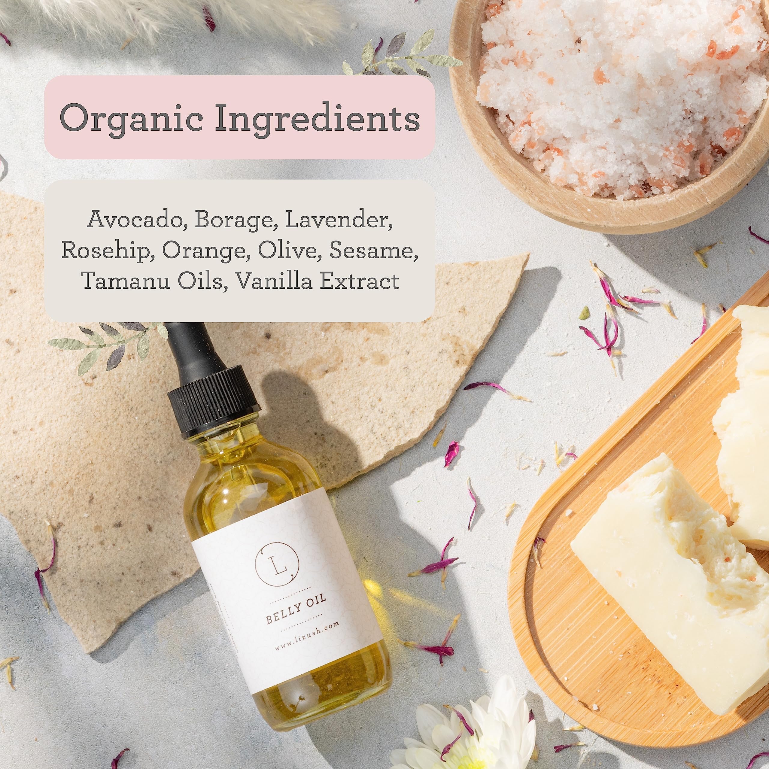 Lizush Belly Oil – 2 oz Pregnancy Stretch Mark & Body Oil | 85% Organic, Handmade in USA