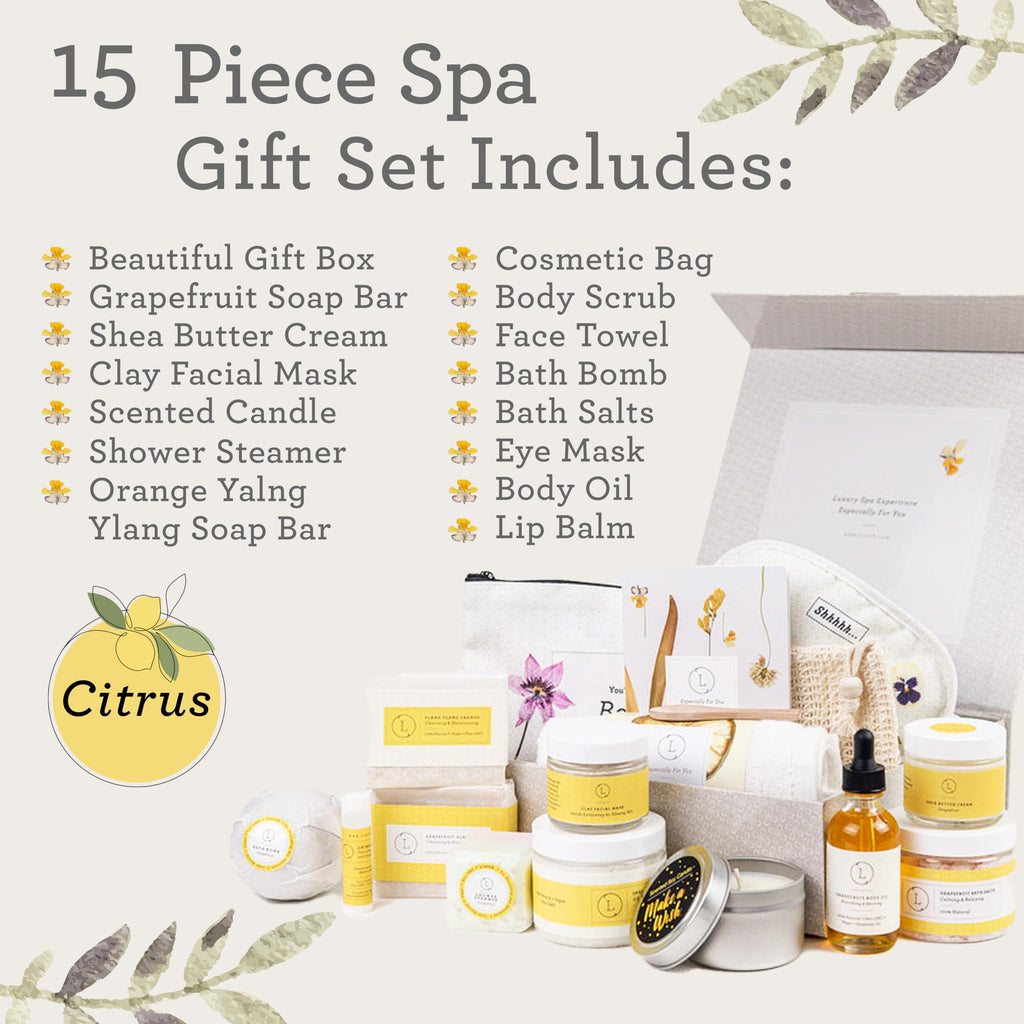 Lizush Luxury Citrus Spa Gift Basket – 15-Piece Handmade Self-Care Set