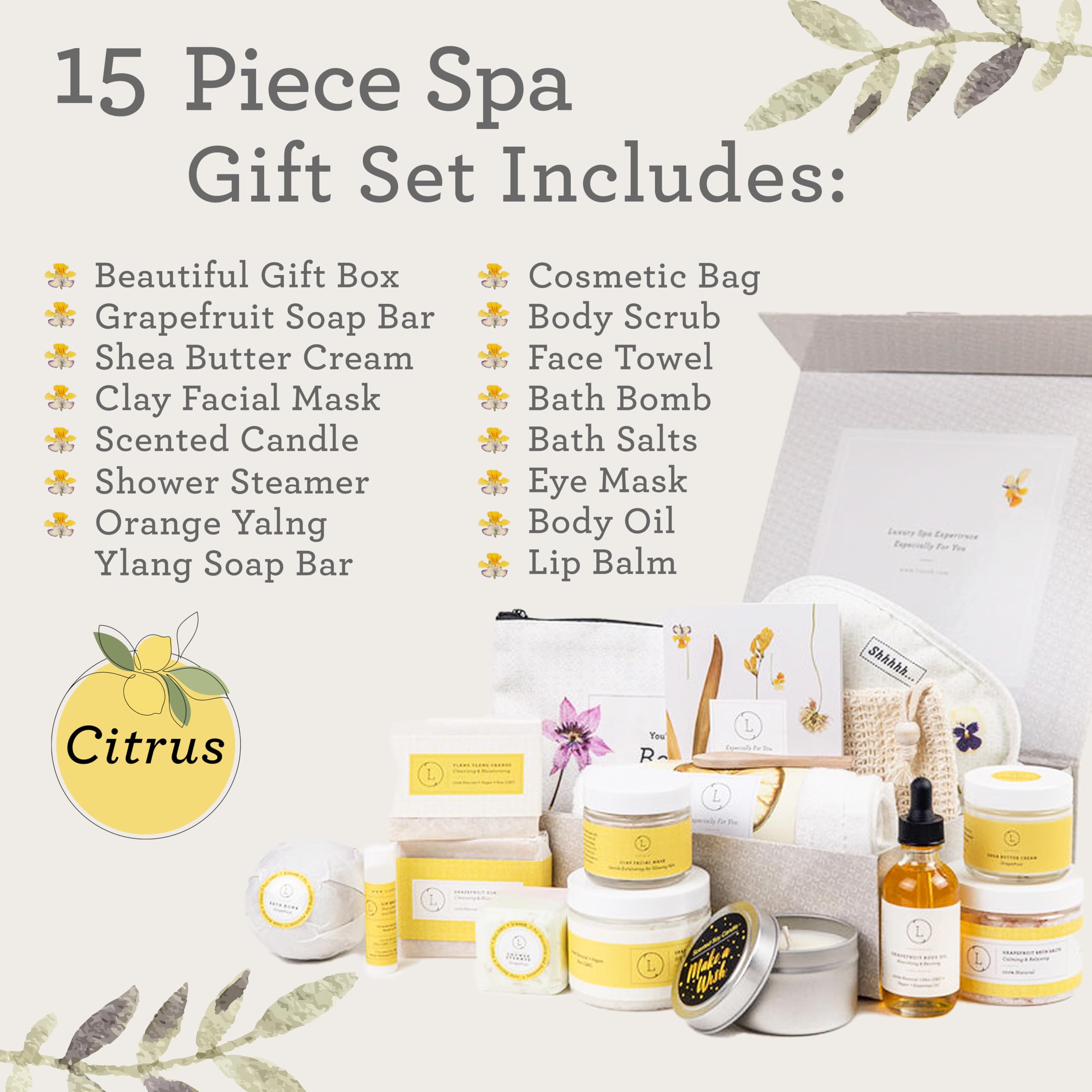 Lizush Luxury Citrus Spa Gift Basket – 15-Piece Handmade Self-Care Set
