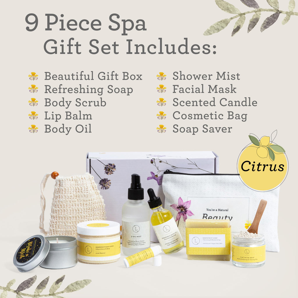 Lizush Luxury Citrus Spa Gift Basket — 9-Piece Self-Care Set for Women