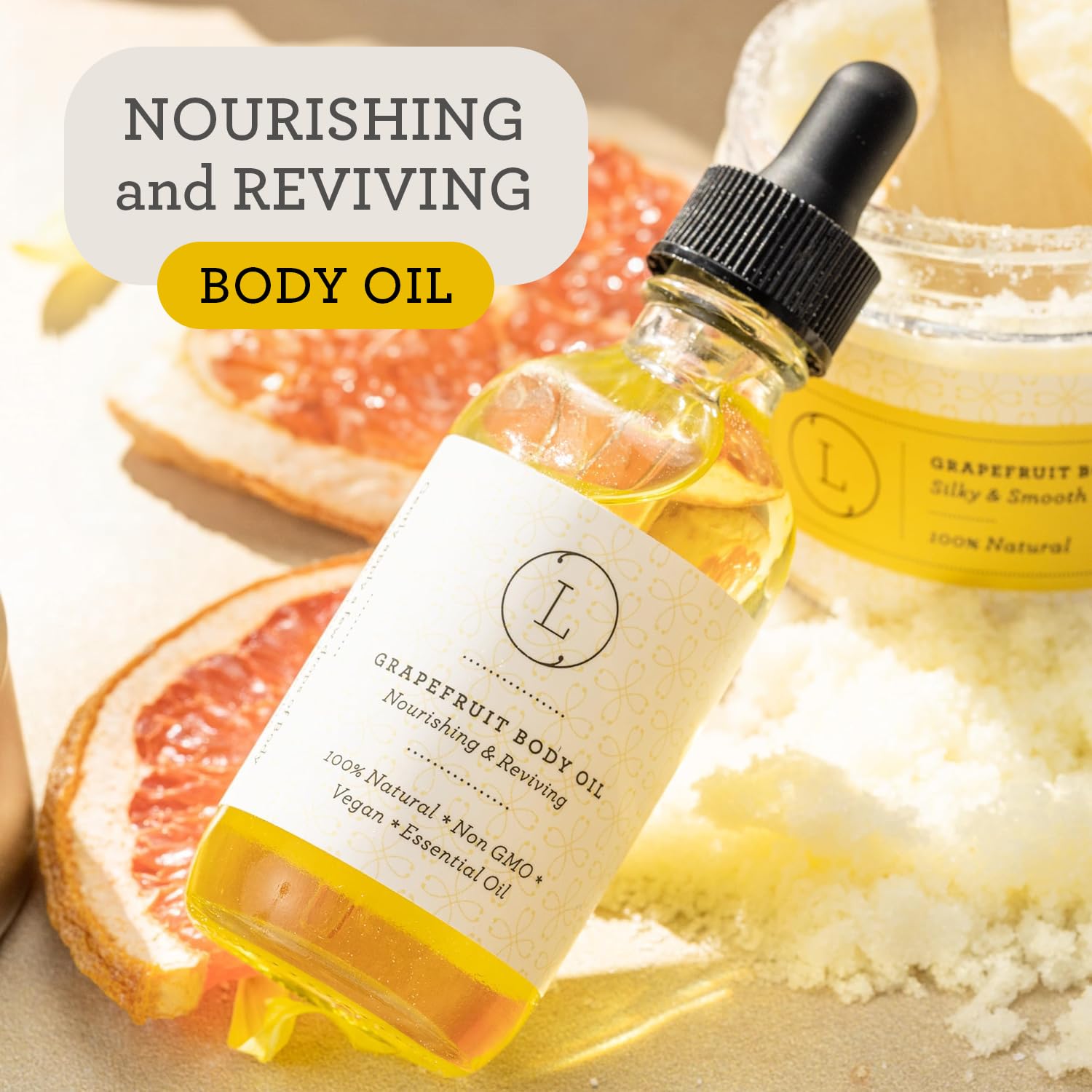 Lizush Grapefruit Body Oil - 2 oz | Natural, Vegan, Non-GMO Moisturizing Bath Oil