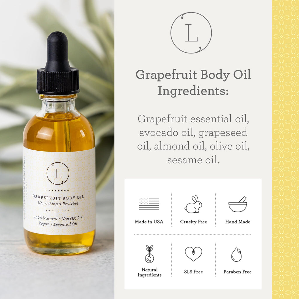 Lizush Grapefruit Body Oil - 2 oz | Natural, Vegan, Non-GMO Moisturizing Bath Oil