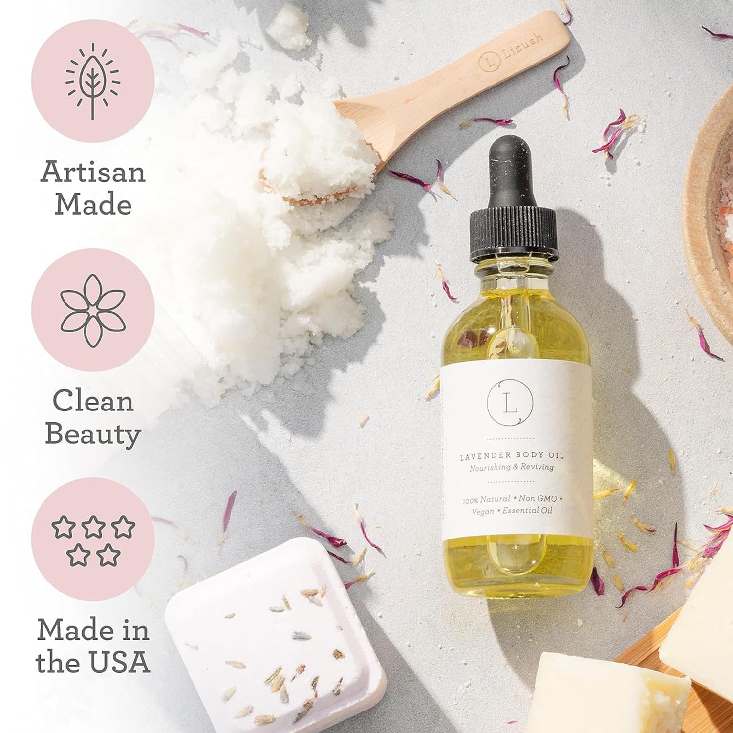 Lizush Lavender Body Oil - 2 oz | Vegan, Non-GMO, Handmade in USA