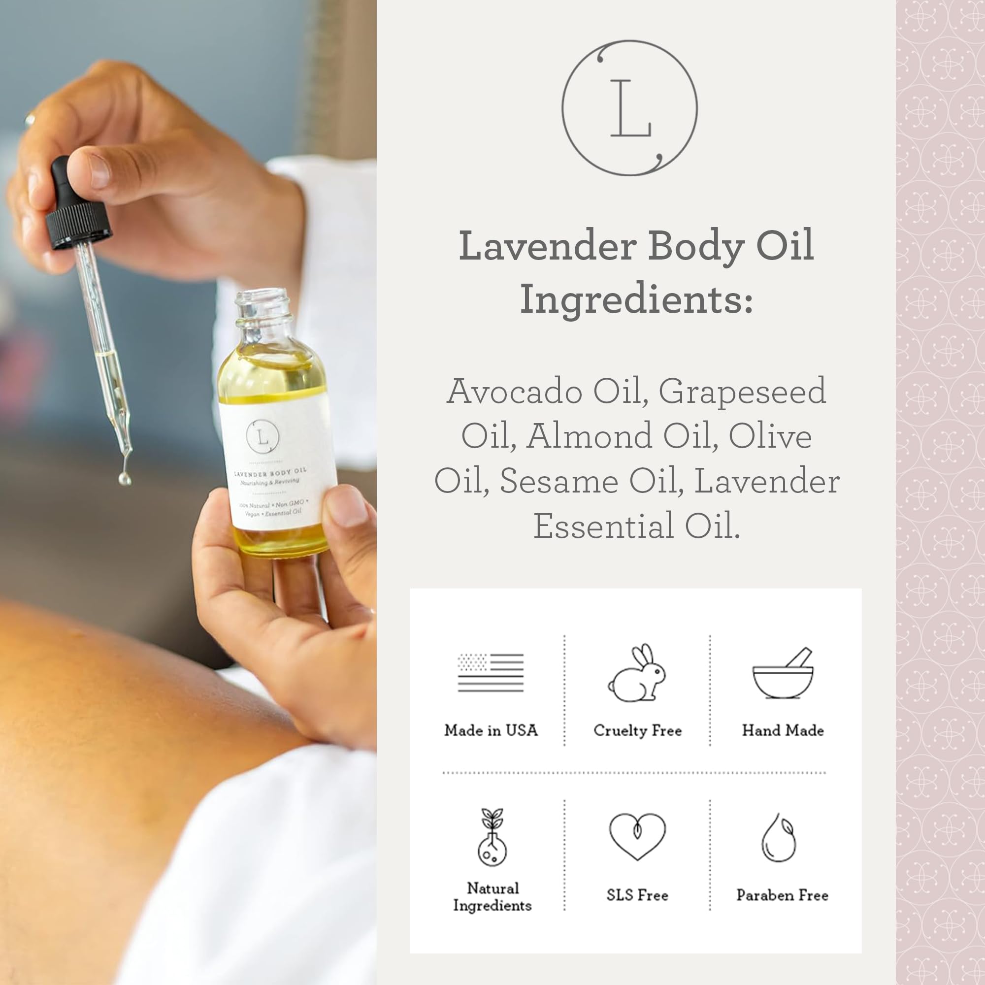 Lizush Lavender Body Oil - 2 oz | Vegan, Non-GMO, Handmade in USA