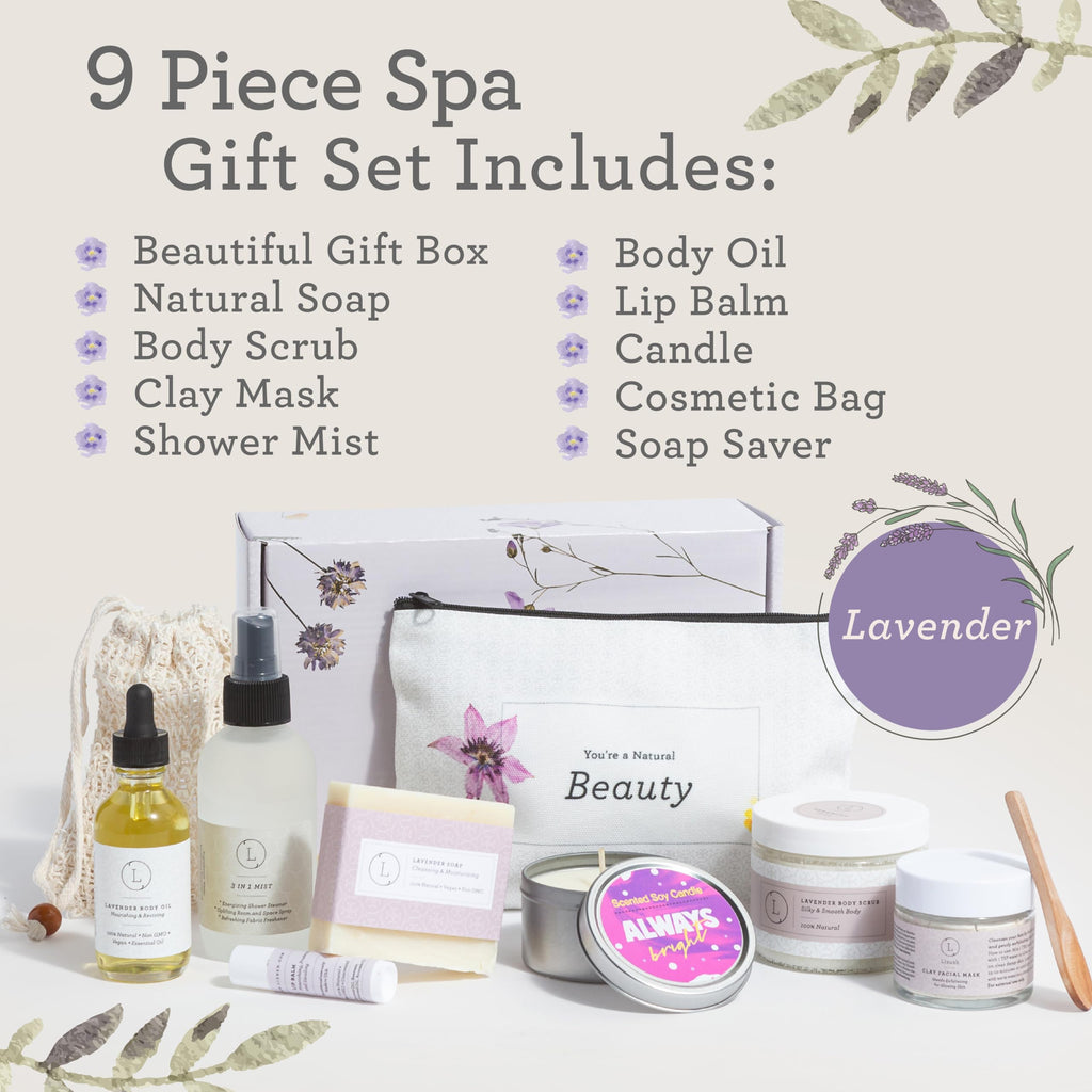 Lizush Luxury Spa Gifts for Women – 9-Piece Lavender Gift Set | Handmade in USA