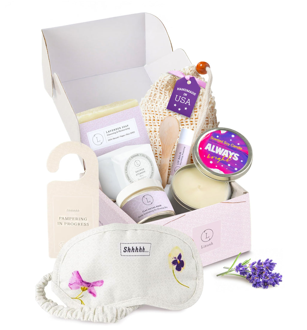 Lizush Lavender 7-Piece Spa Gift Set – Handmade in USA, Luxury Gift for Women