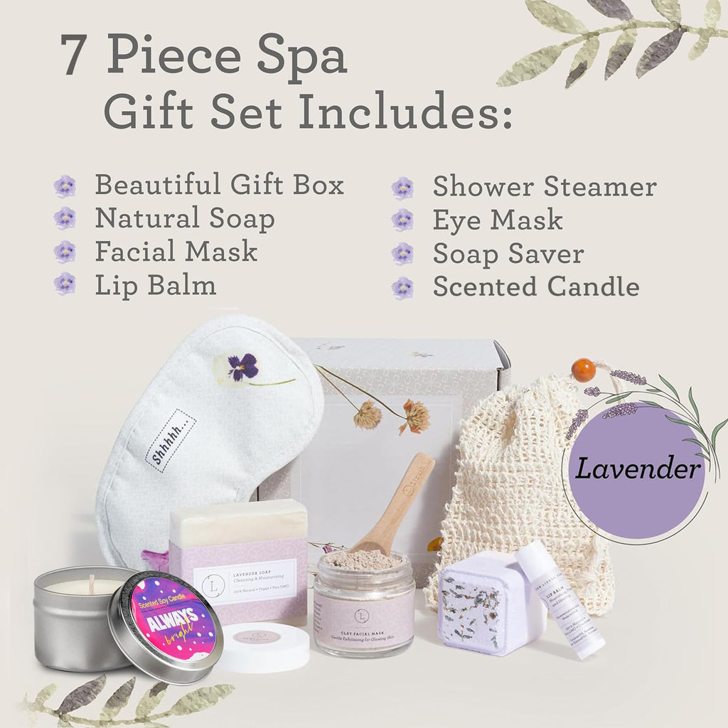Lizush Lavender 7-Piece Spa Gift Set – Handmade in USA, Luxury Gift for Women