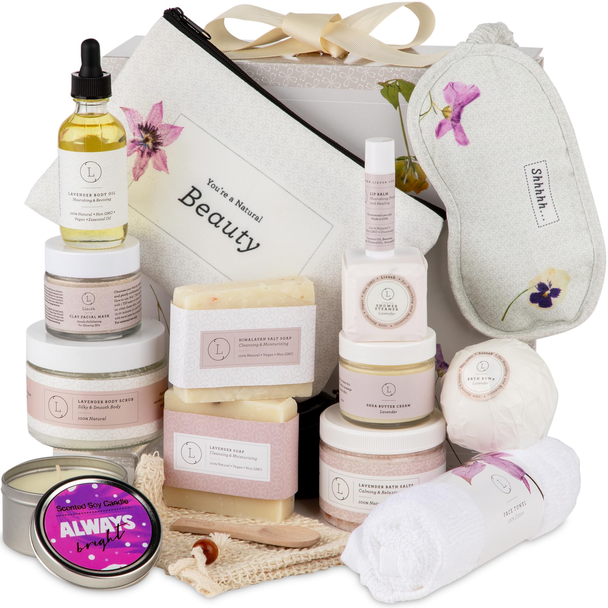Lizush Luxury Lavender Spa Gift Set for Women – 15-Piece Body Care Kit, Handmade in the USA