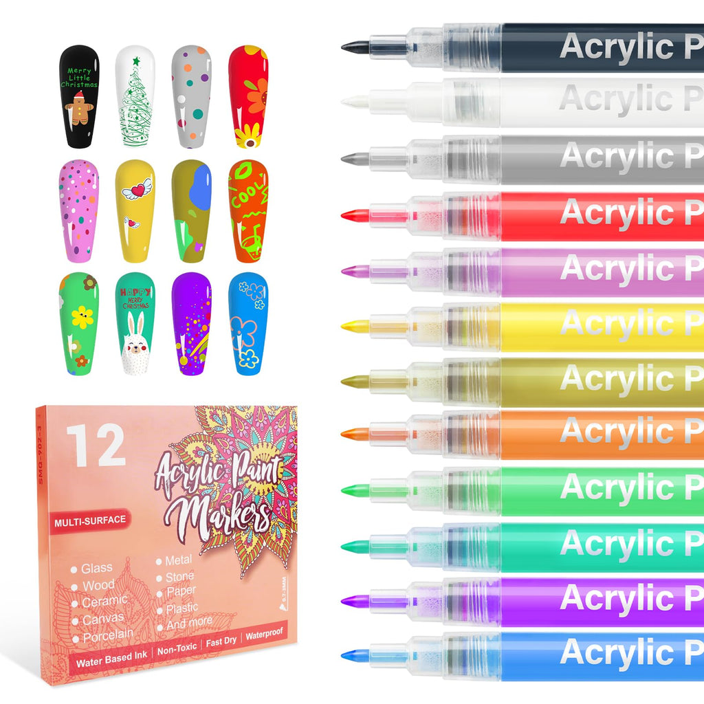 LKE 12 Colors Nail Art Pens Set – Quick-Dry Nail Design Markers for DIY Manicures