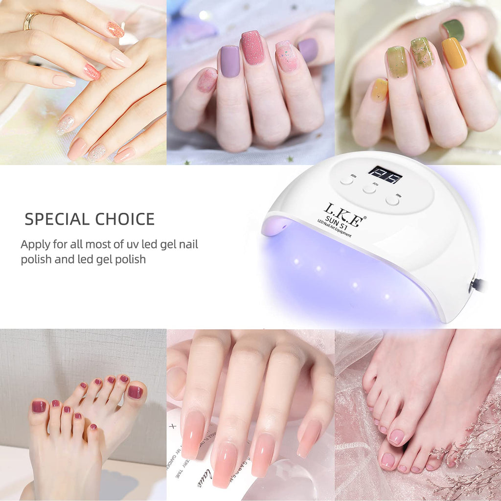 LKE UV LED Nail Lamp 72W – Gel Polish Curing, 3 Timers, Smart Sensor, White