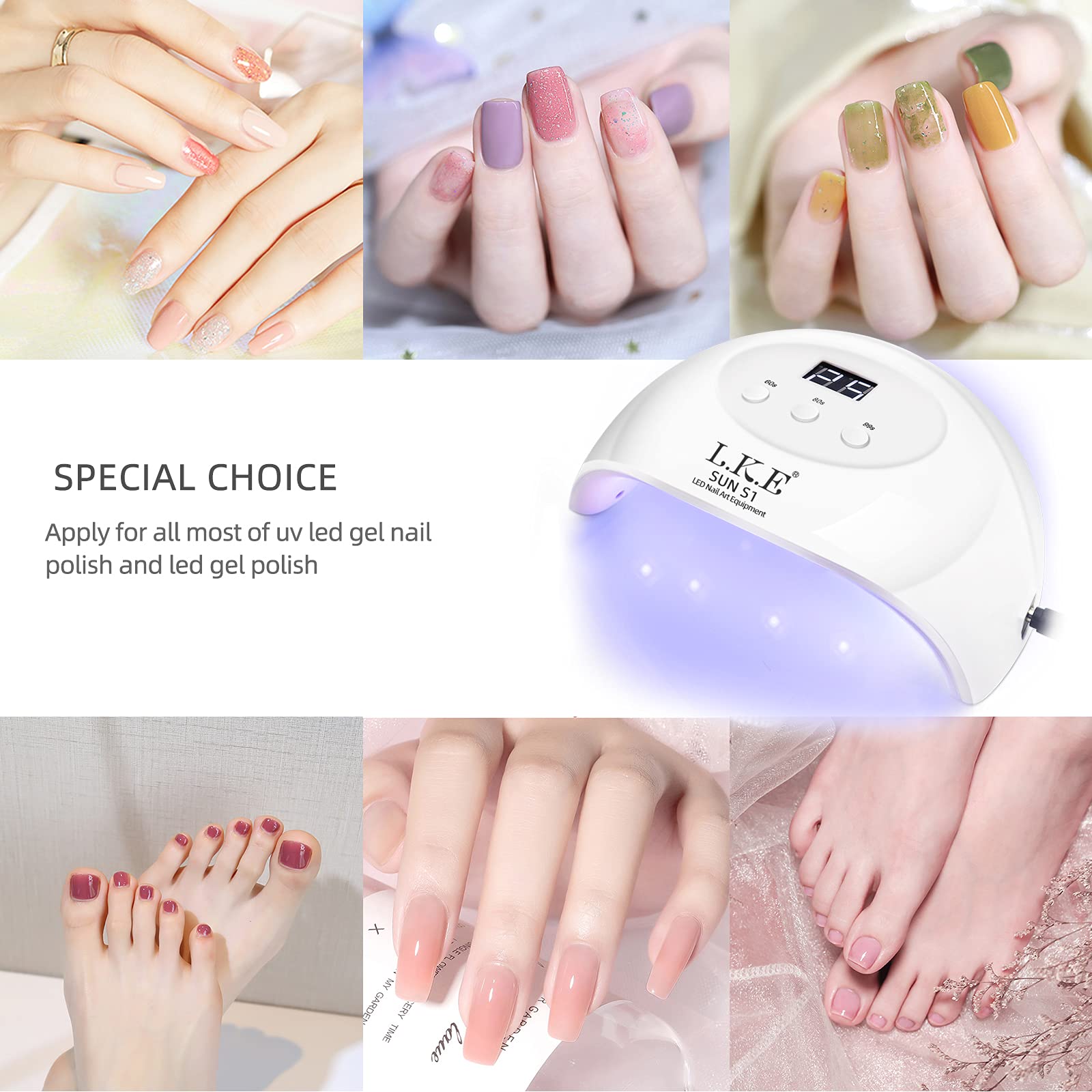 LKE UV LED Nail Lamp 72W – Gel Polish Curing, 3 Timers, Smart Sensor, White
