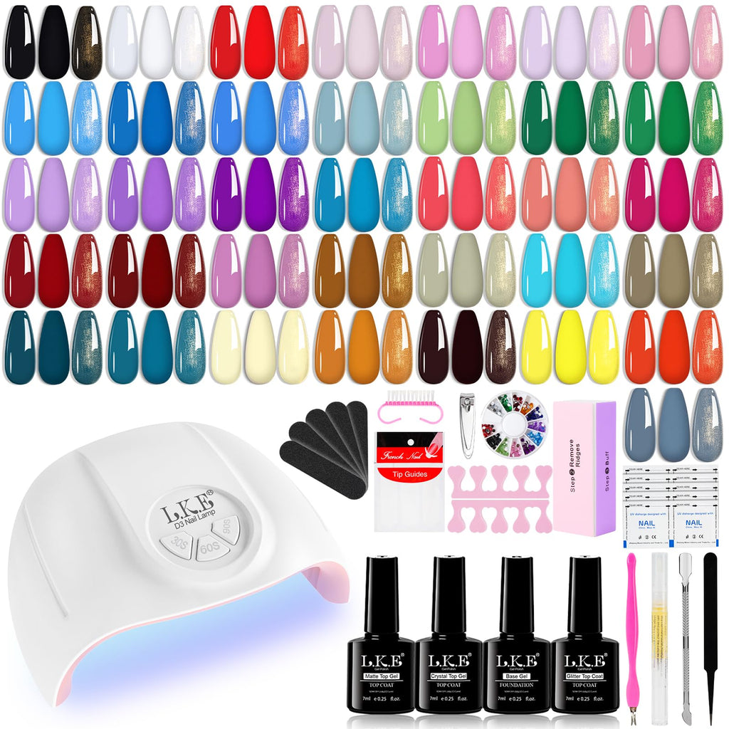 LKEE Gel Nail Polish Kit with 108W UV Lamp – 65-Piece All-In-One DIY Nail Set