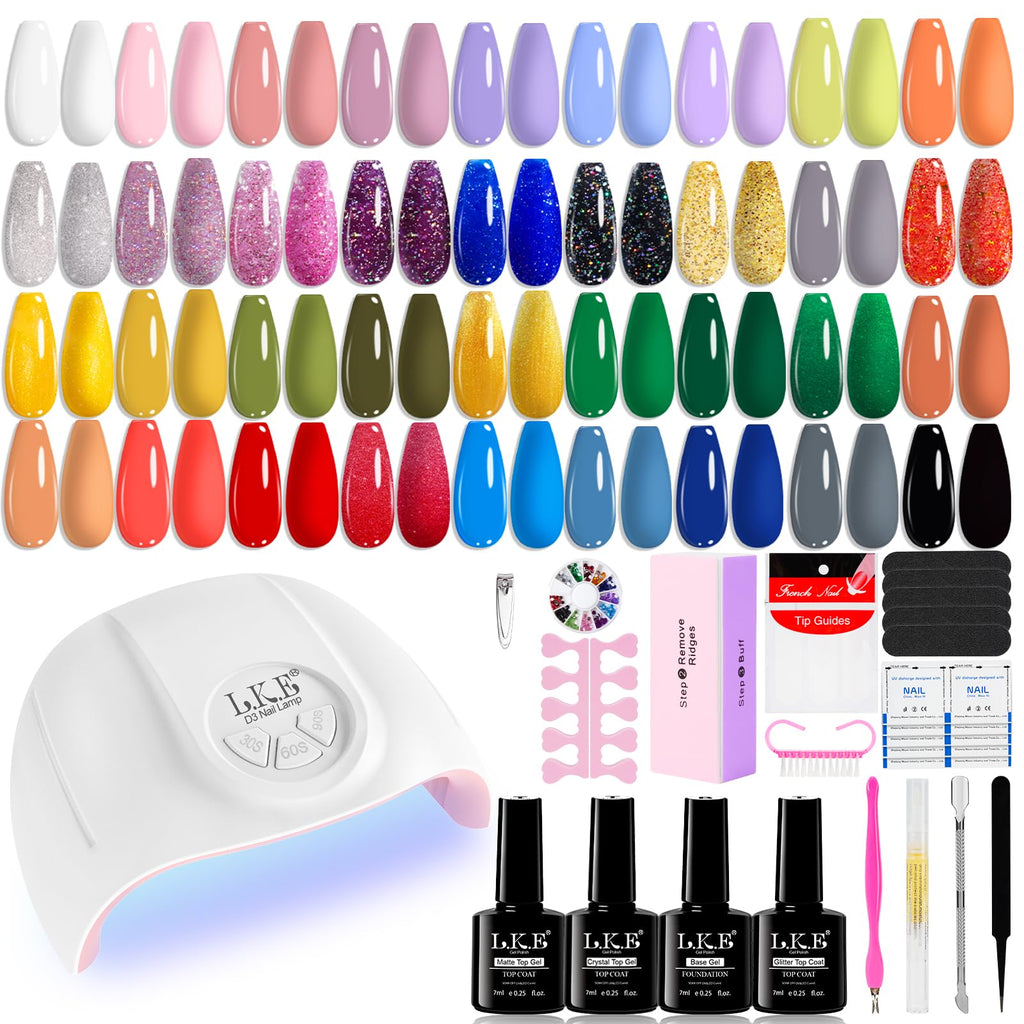 LKEE Gel Nail Polish Kit with 108W UV Lamp – 65-Piece All-in-One Gel Nail Set for DIY Nails