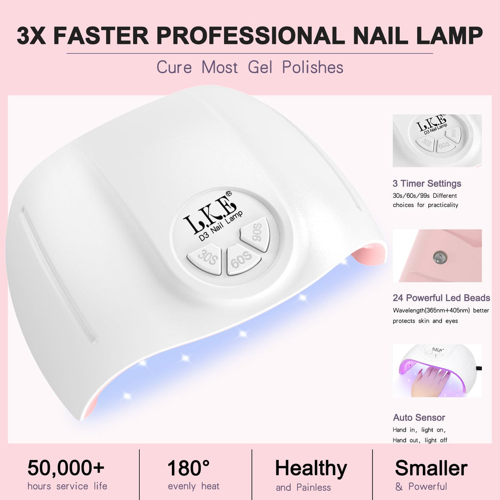 LKEE Gel Nail Polish Kit with 108W UV Lamp – 65-Piece All-In-One DIY Nail Set