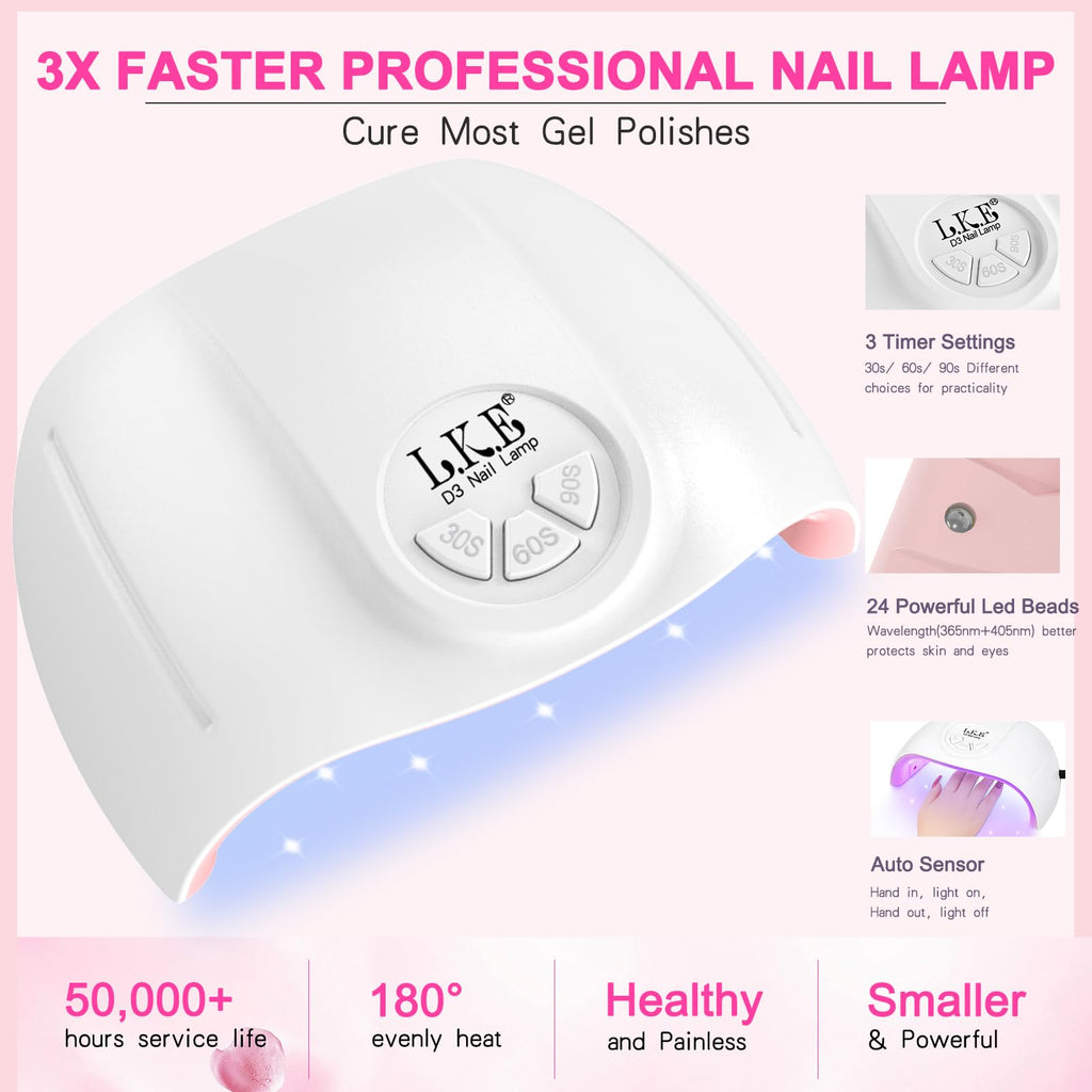 LKEE Gel Nail Polish Kit with 108W UV Lamp – 65-Piece All-in-One Gel Nail Set for DIY Nails