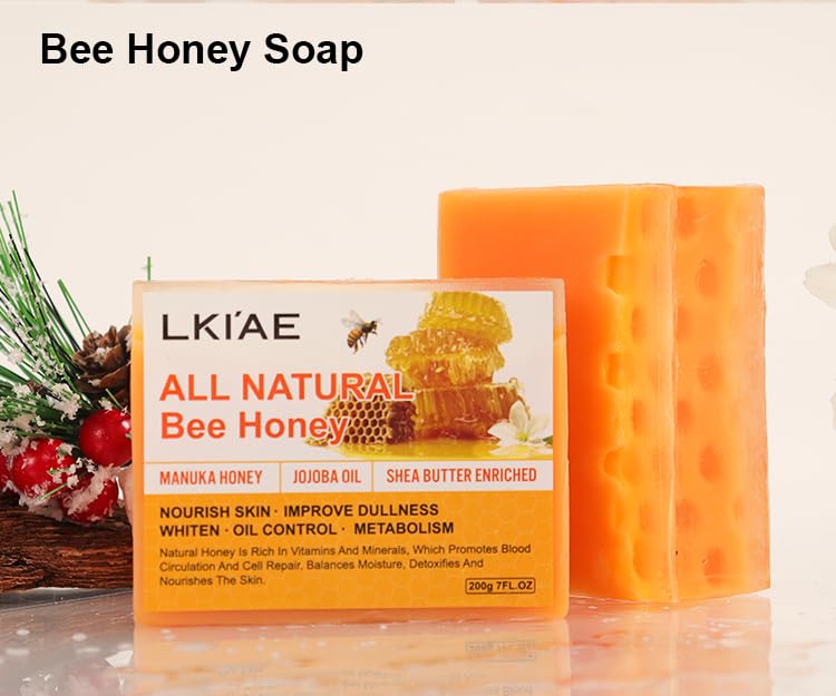 LKI'AE All Natural Honey Soap – Handmade Moisturizing Bar with Manuka Honey, Jojoba Oil & Shea Butter (Pack of 3)