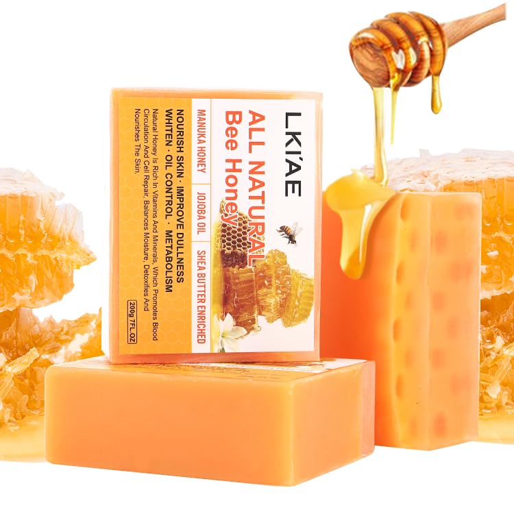 LKI'AE All Natural Honey Soap – Handmade Moisturizing Bar with Manuka Honey, Jojoba Oil & Shea Butter (Pack of 3)