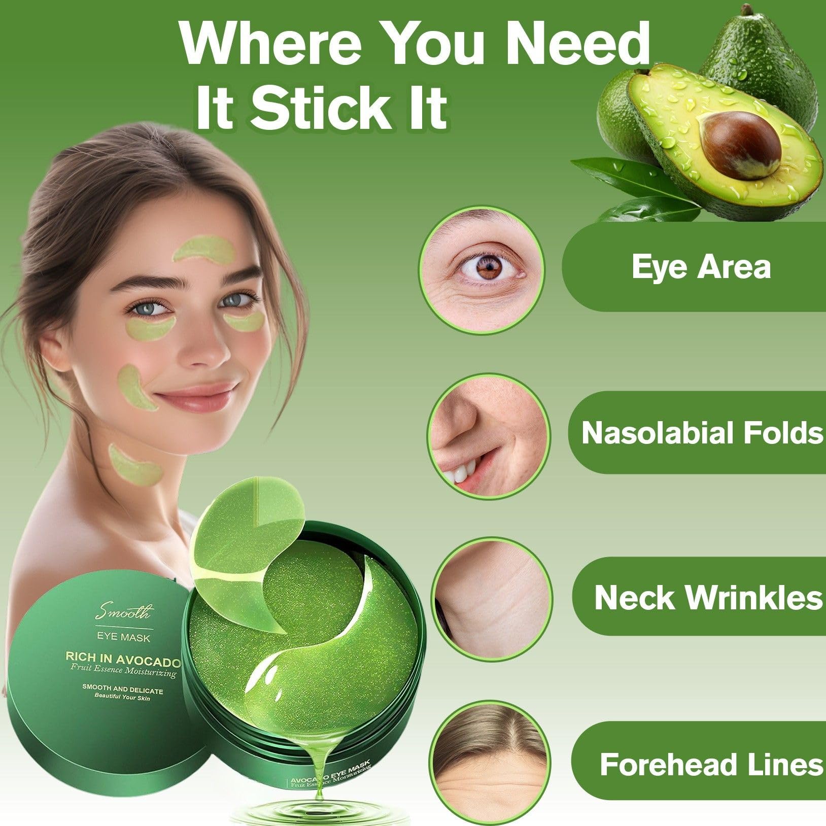 Lktvys Nourishing Avocado Eye Patches 2-Pack – Hydration, Collagen & Antioxidant Care