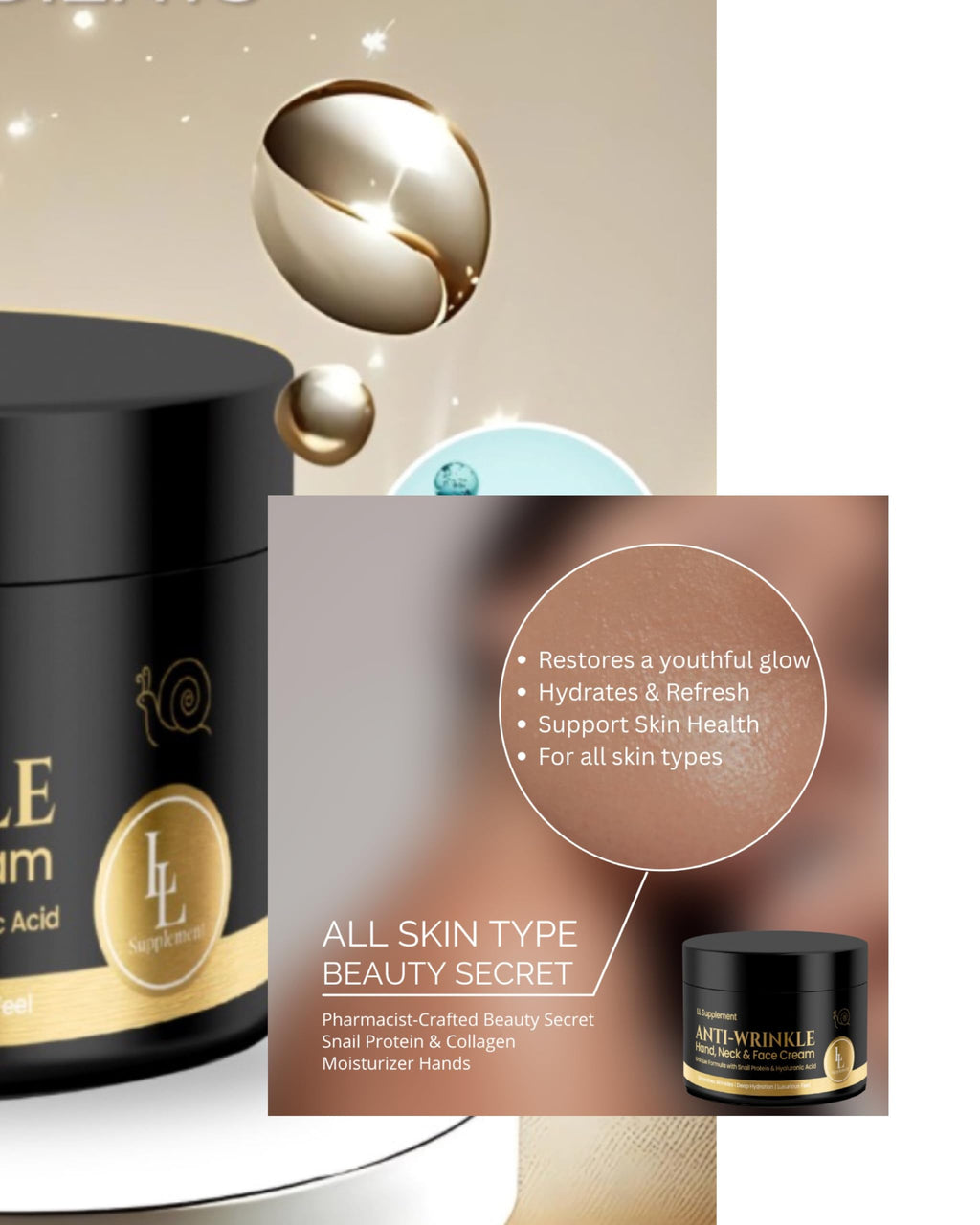 LL Supplement Anti-Wrinkle Cream for Face, Neck & Hands | Hydration & Smoothing