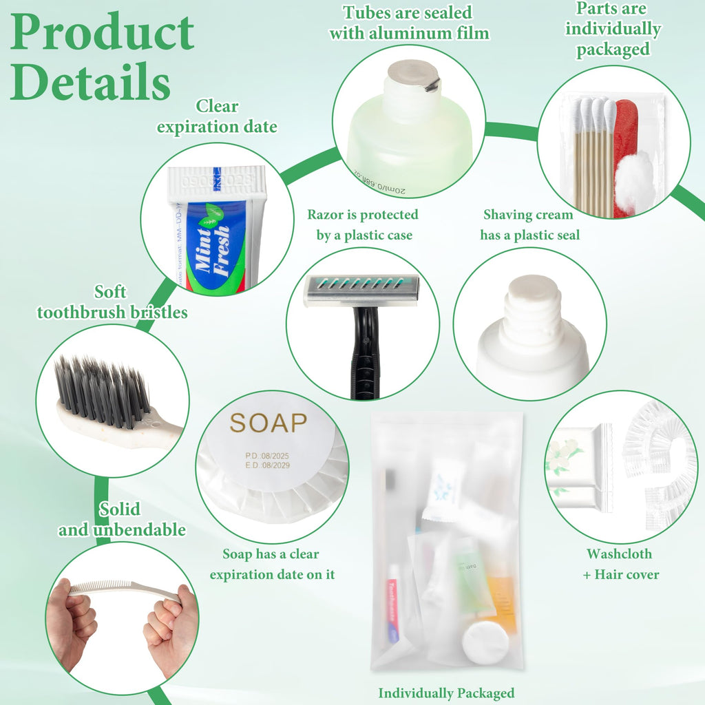 LLHQAMT Hygiene Kit Bulk – 50 Individually Packed Convenience Sets for Travel, Hotel, Camping