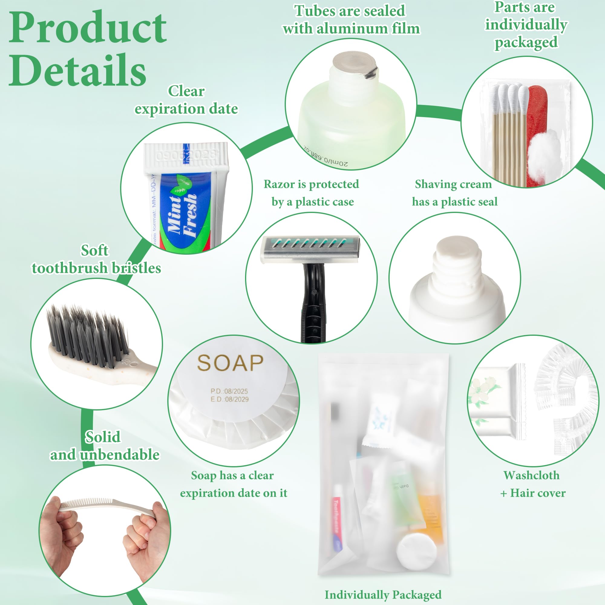 LLHQAMT Hygiene Kit Bulk – 50 Individually Packed Convenience Sets for Travel, Hotel, Camping
