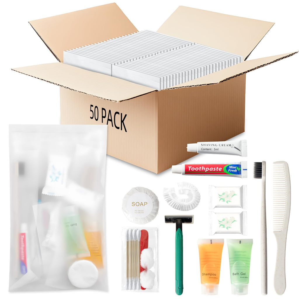 LLHQAMT Hygiene Kit Bulk – 50 Individually Packed Convenience Sets for Travel, Hotel, Camping