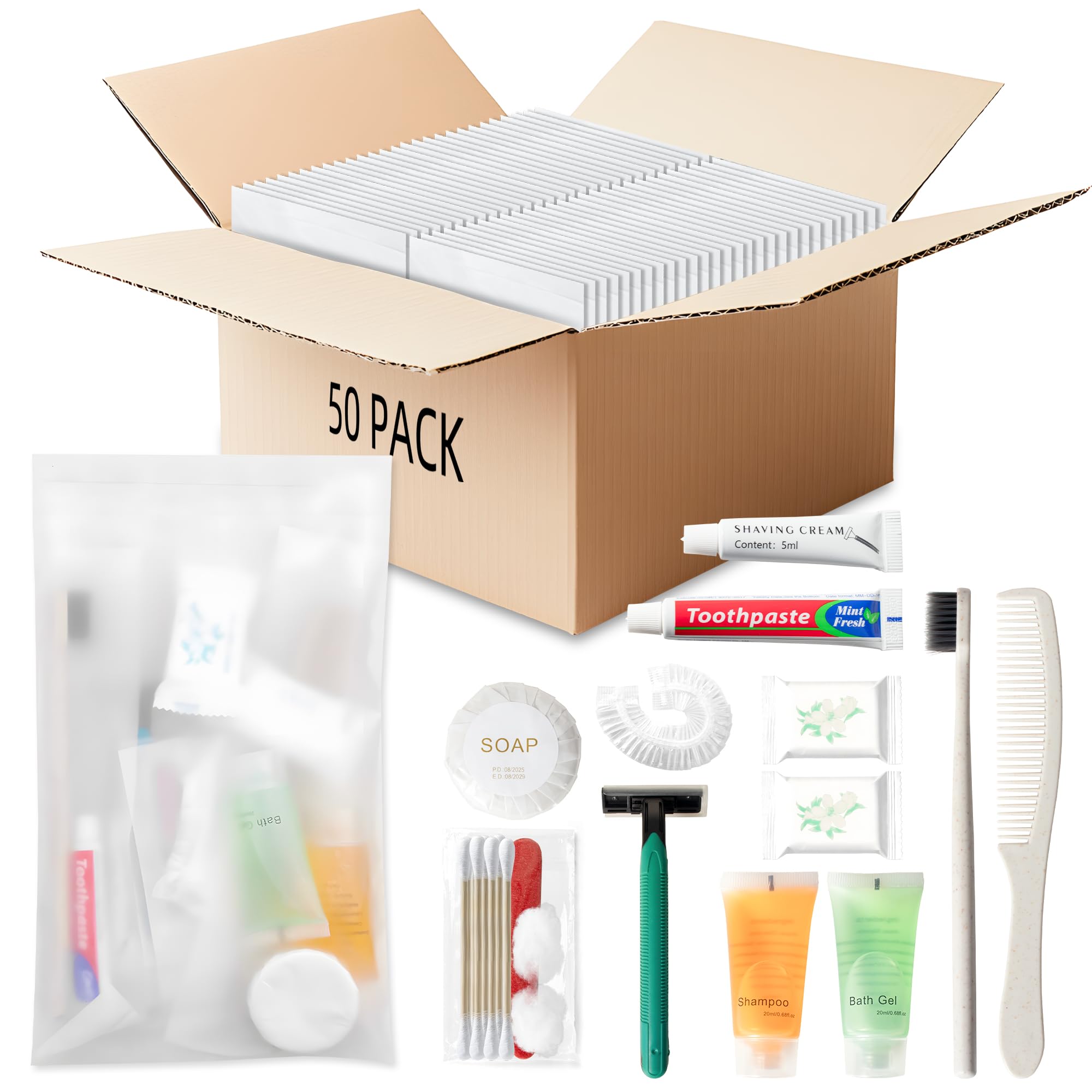 LLHQAMT Hygiene Kit Bulk – 50 Individually Packed Convenience Sets for Travel, Hotel, Camping
